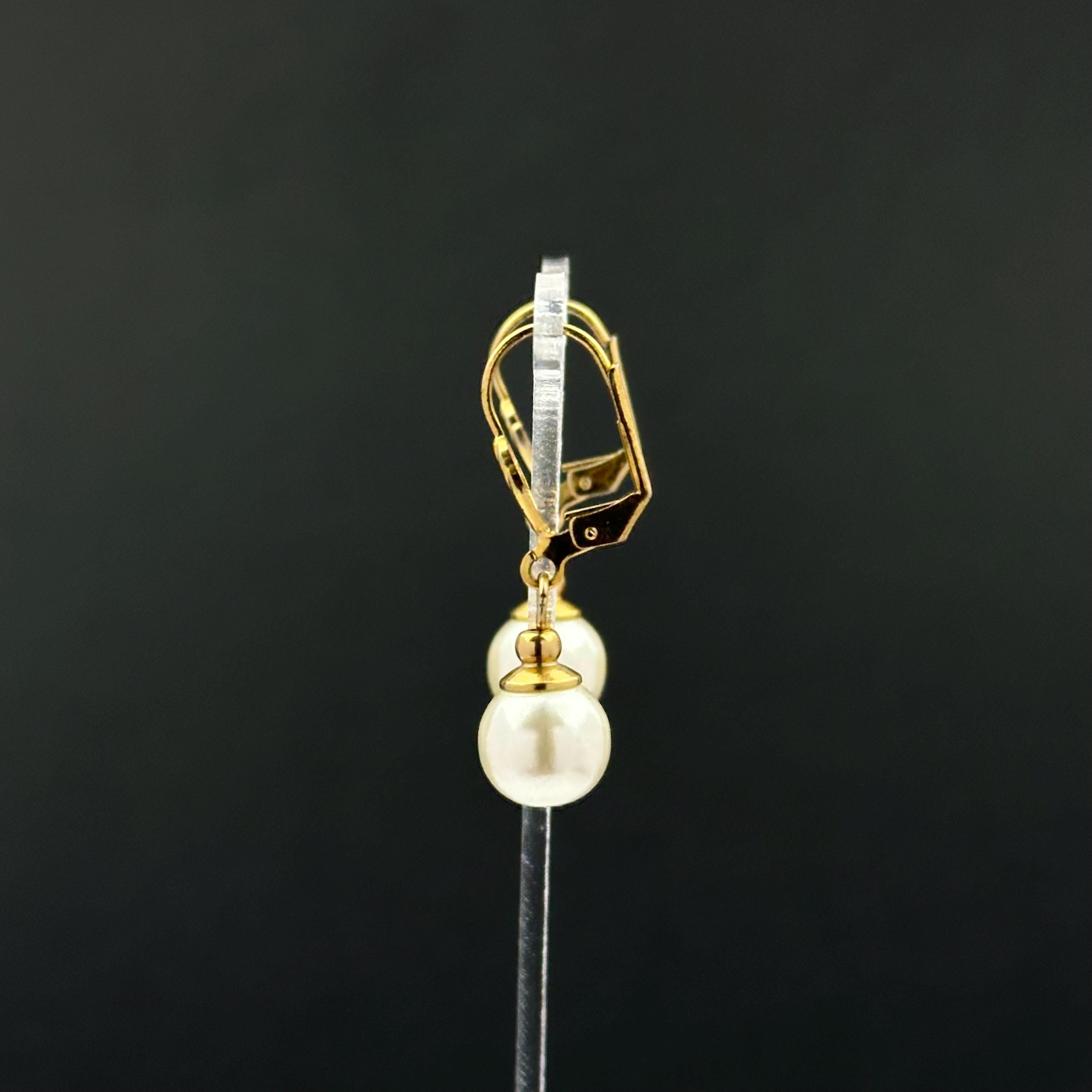 Vintage gold tone and faux pearl drop earrings