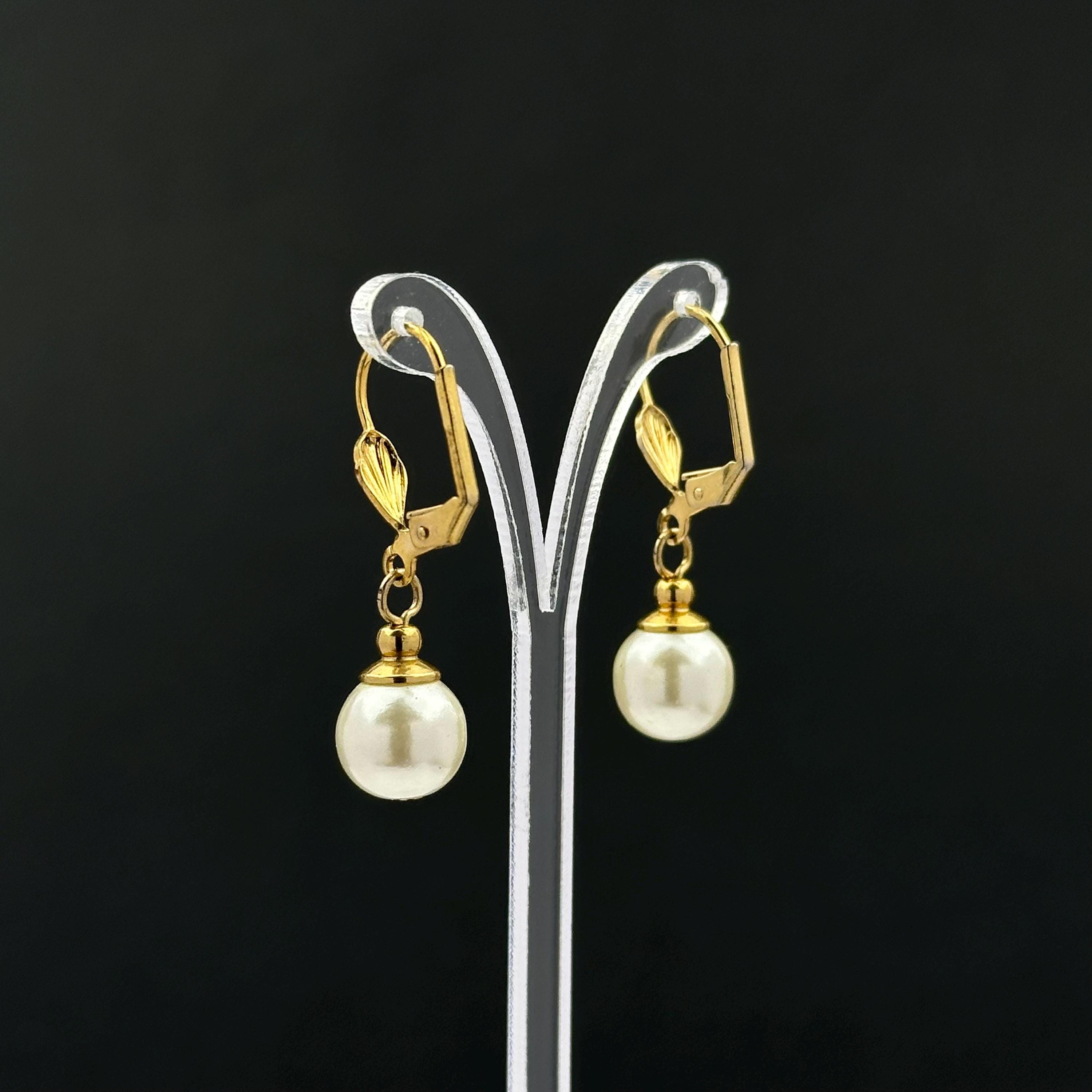 Vintage gold tone and faux pearl drop earrings