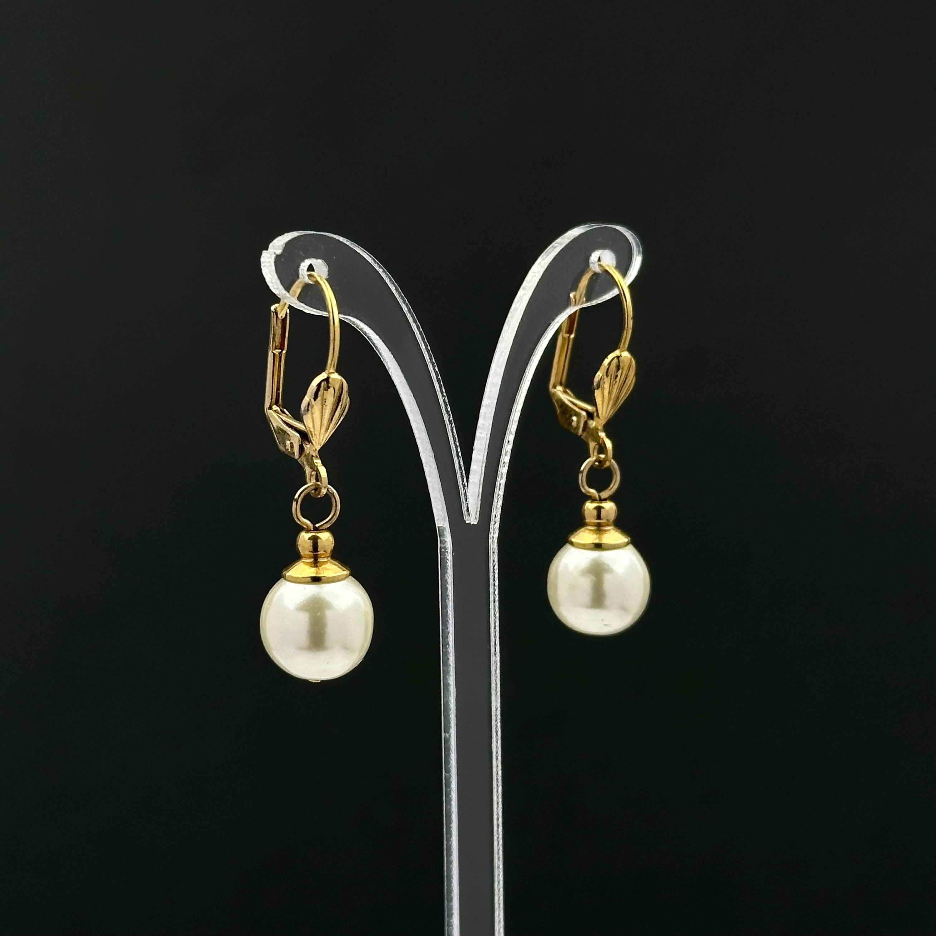 Vintage gold tone and faux pearl drop earrings