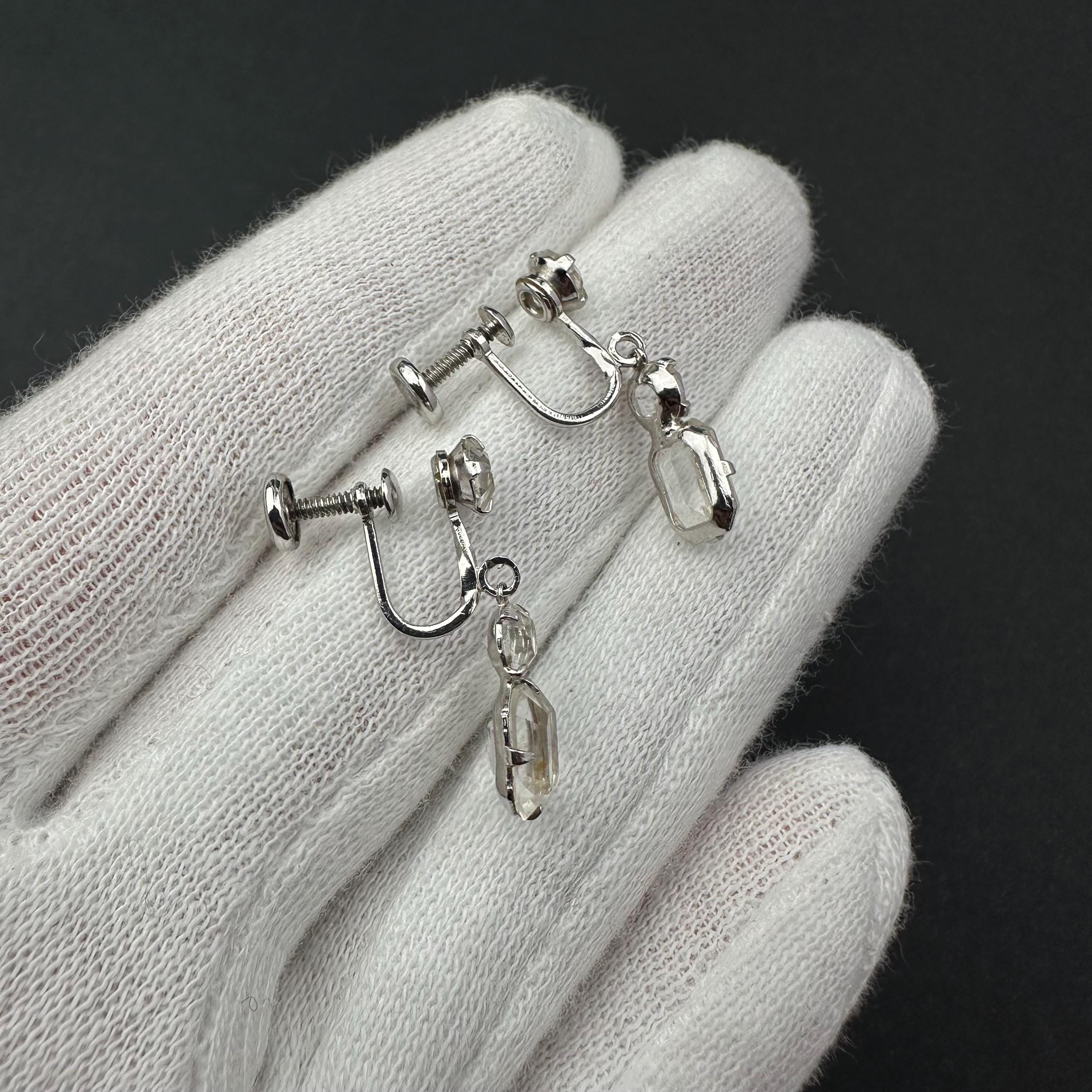 Vintage silver tone 12K gold filled and rhinestone screw-back earrings