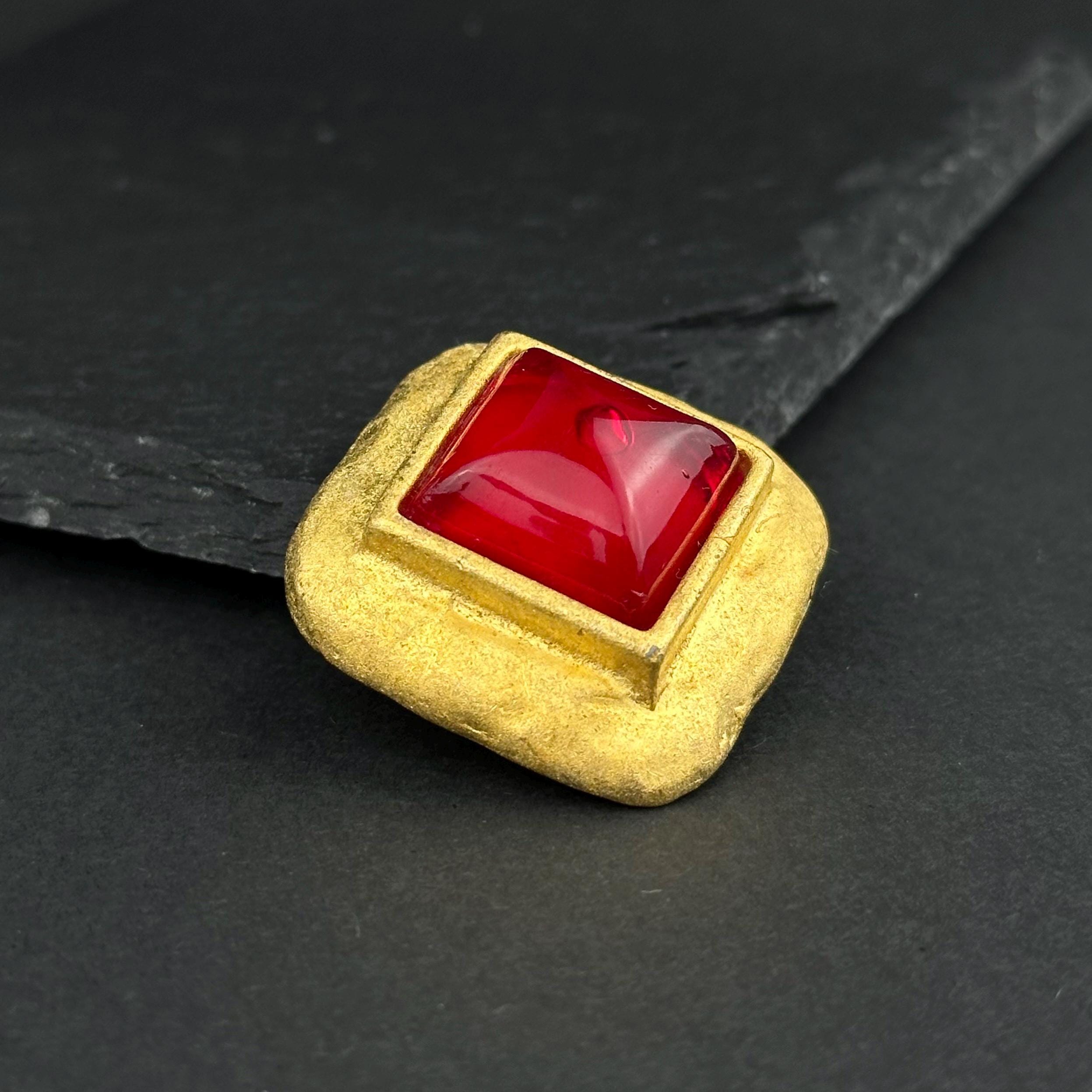 Vintage LANCOME PARIS gold-tone & red lucite brooch