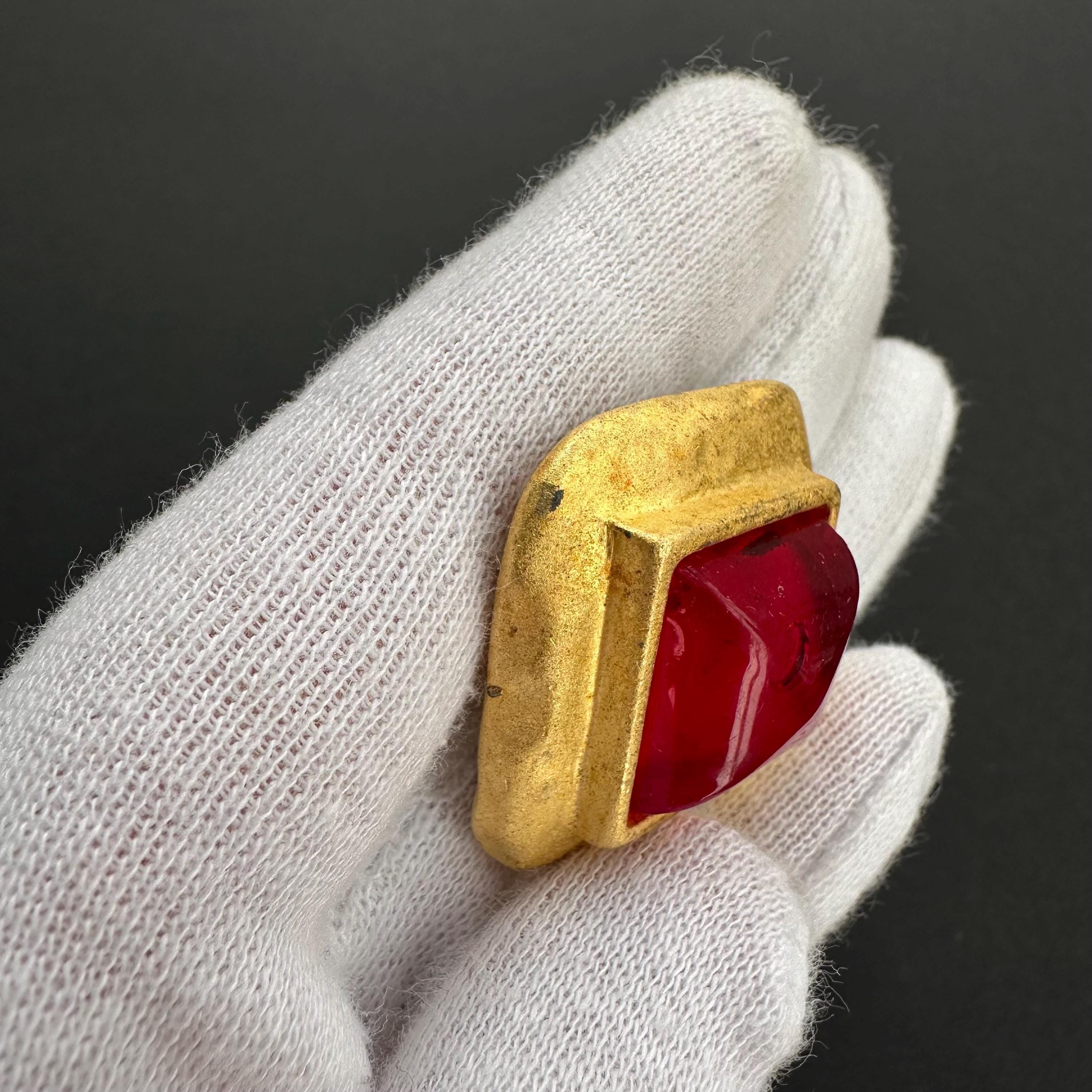 Vintage LANCOME PARIS gold-tone & red lucite brooch