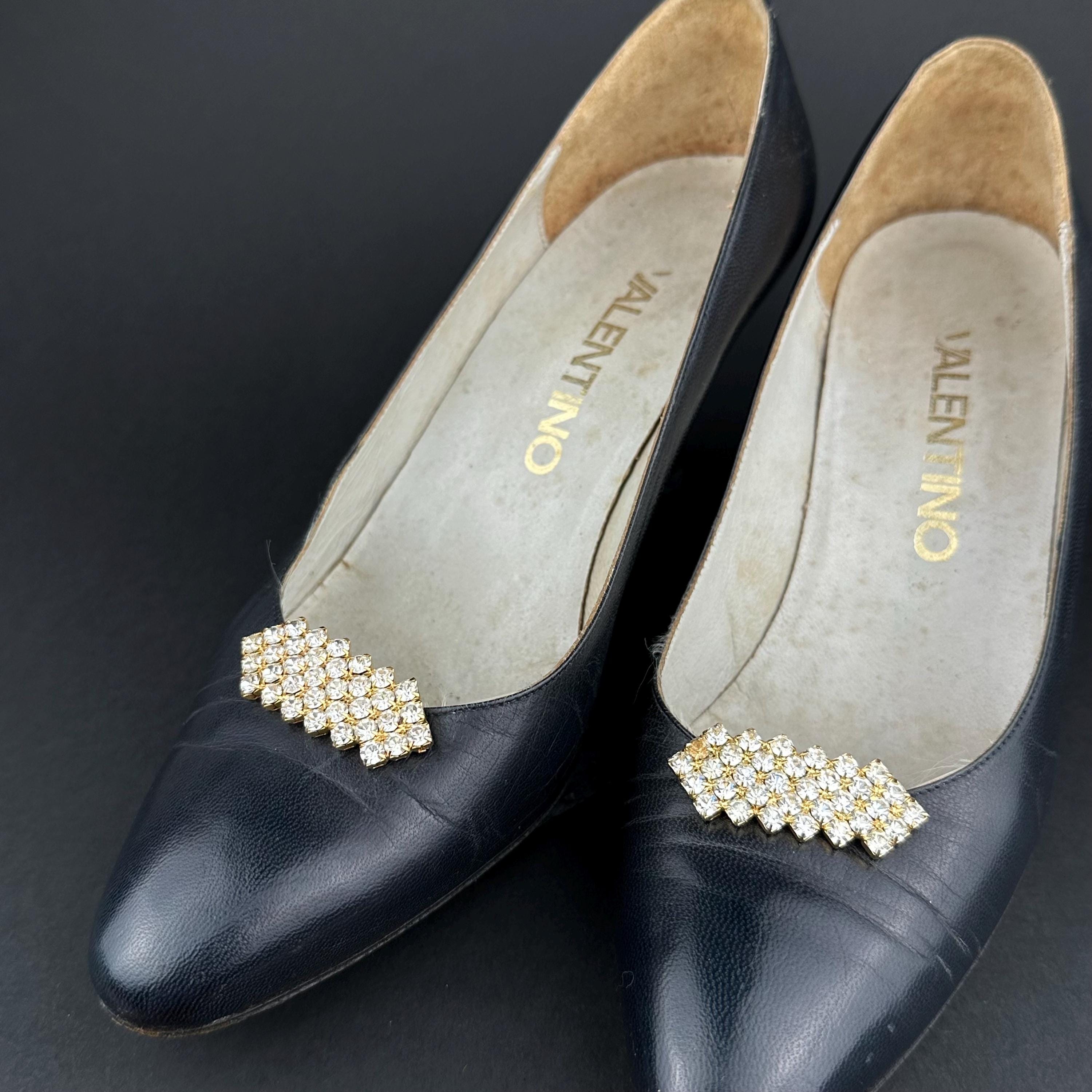 Vintage Bluette gold tone and rhinestone chevron shoe clips – Made in France