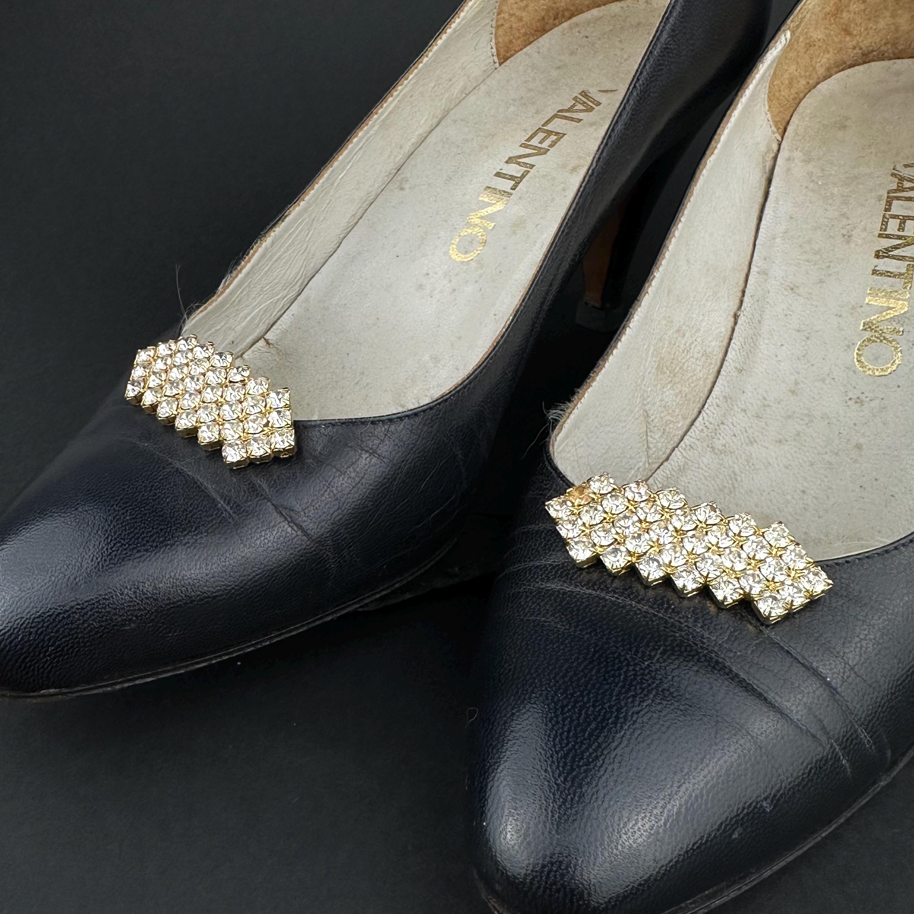 Vintage Bluette gold tone and rhinestone chevron shoe clips – Made in France