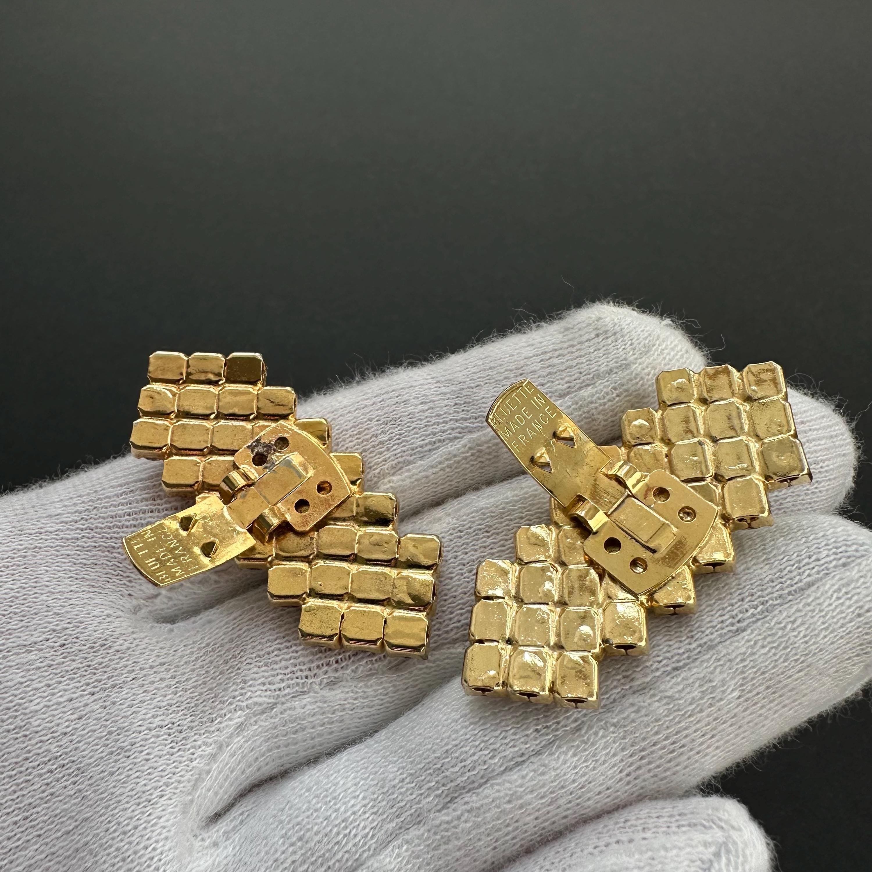 Vintage Bluette gold tone and rhinestone chevron shoe clips – Made in France