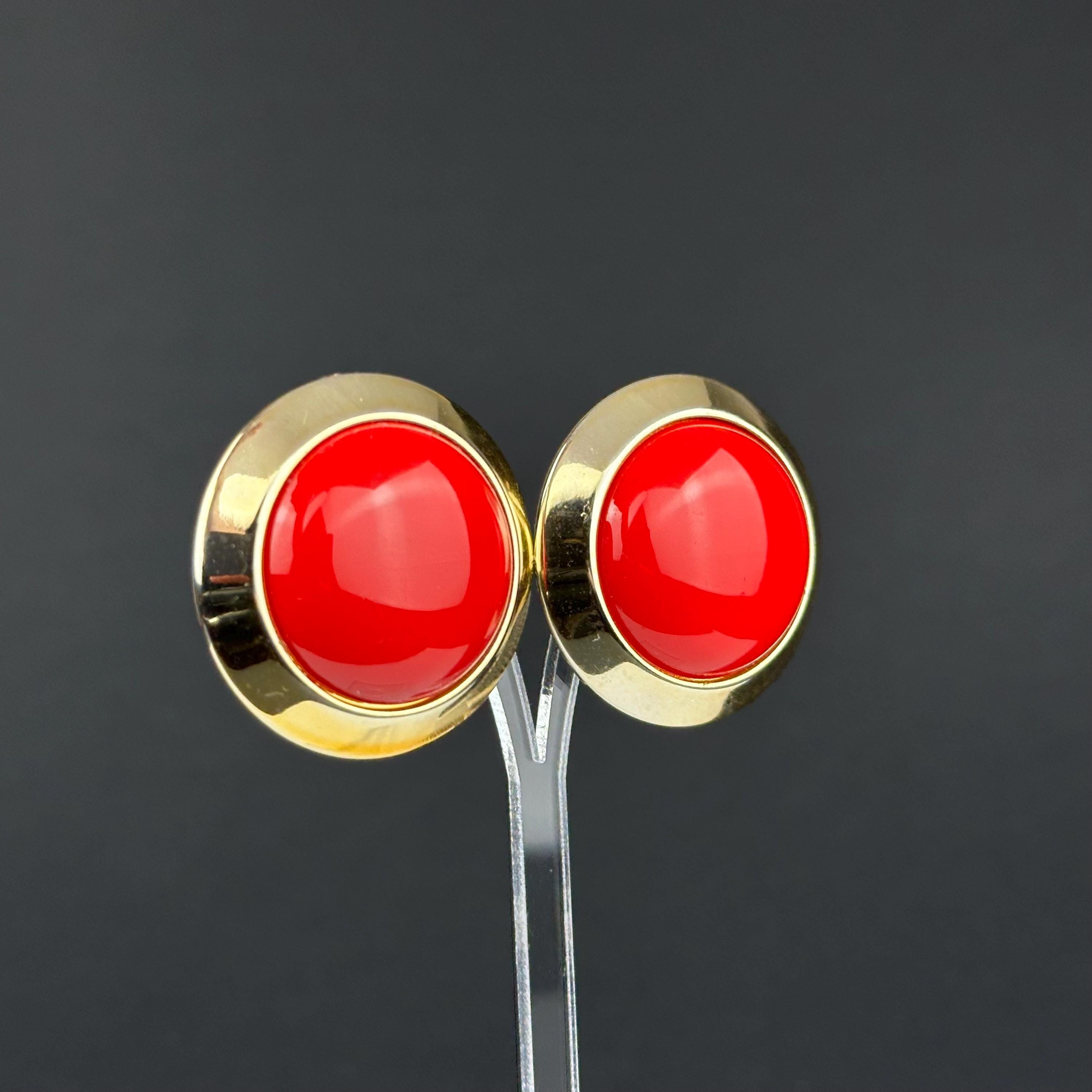 Vintage red & gold tone statement stud earrings