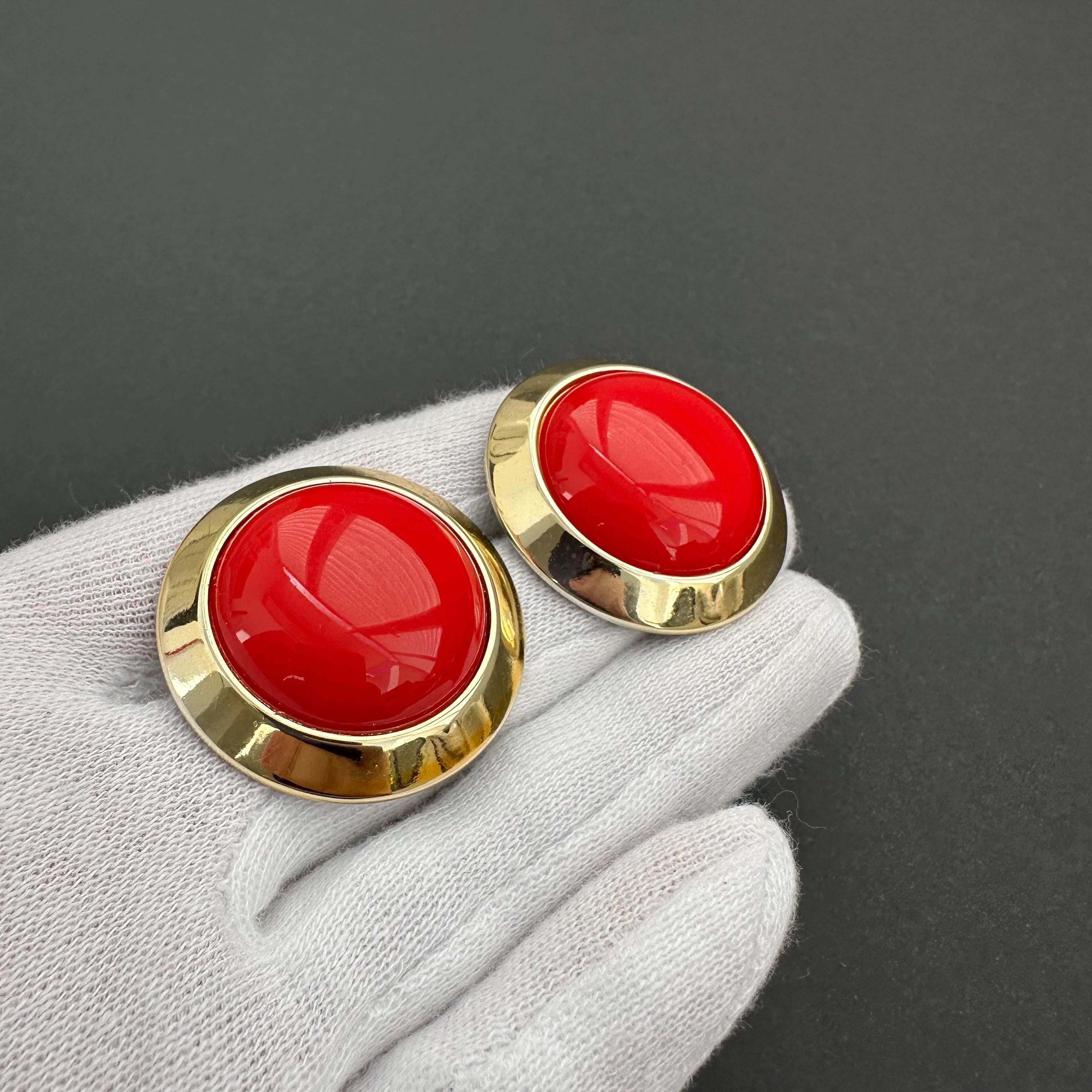 Vintage red & gold tone statement stud earrings
