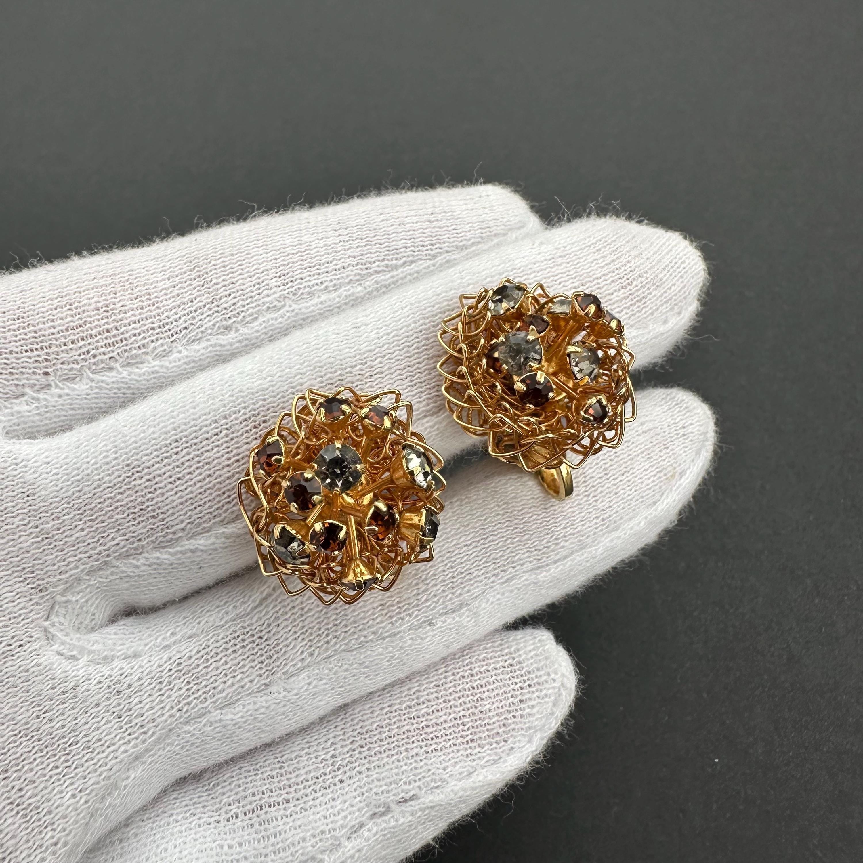 Vintage Vendome gold tone and rhinestone clip-on earrings