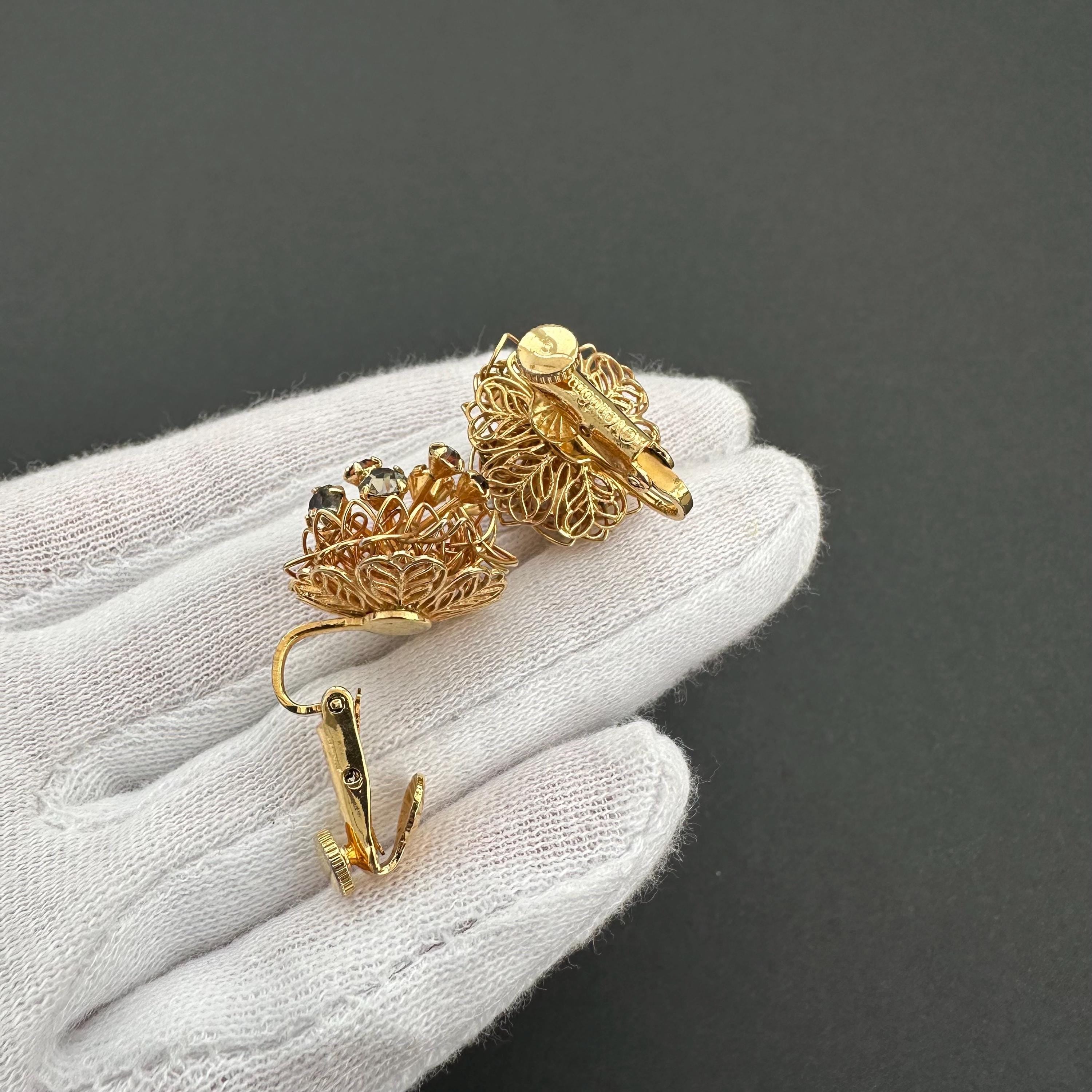 Vintage Vendome gold tone and rhinestone clip-on earrings