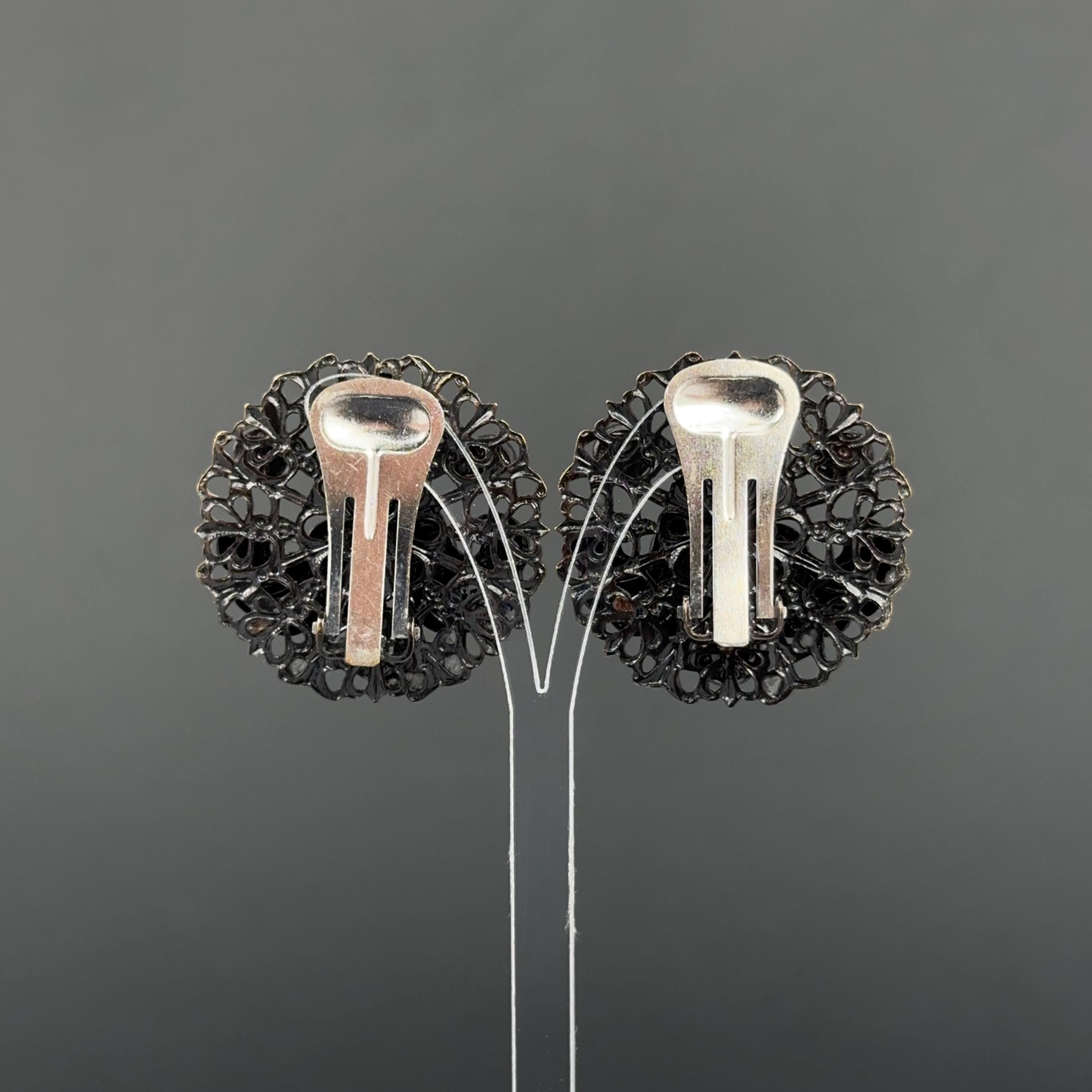 Vintage black filigree clip on earrings