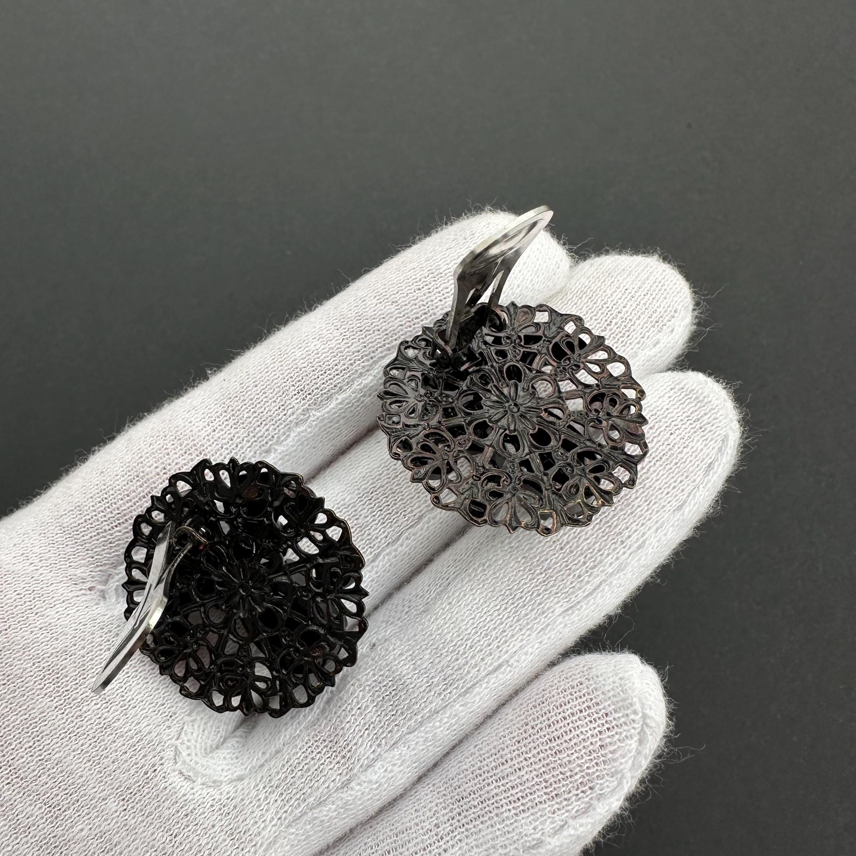 Vintage black filigree clip on earrings