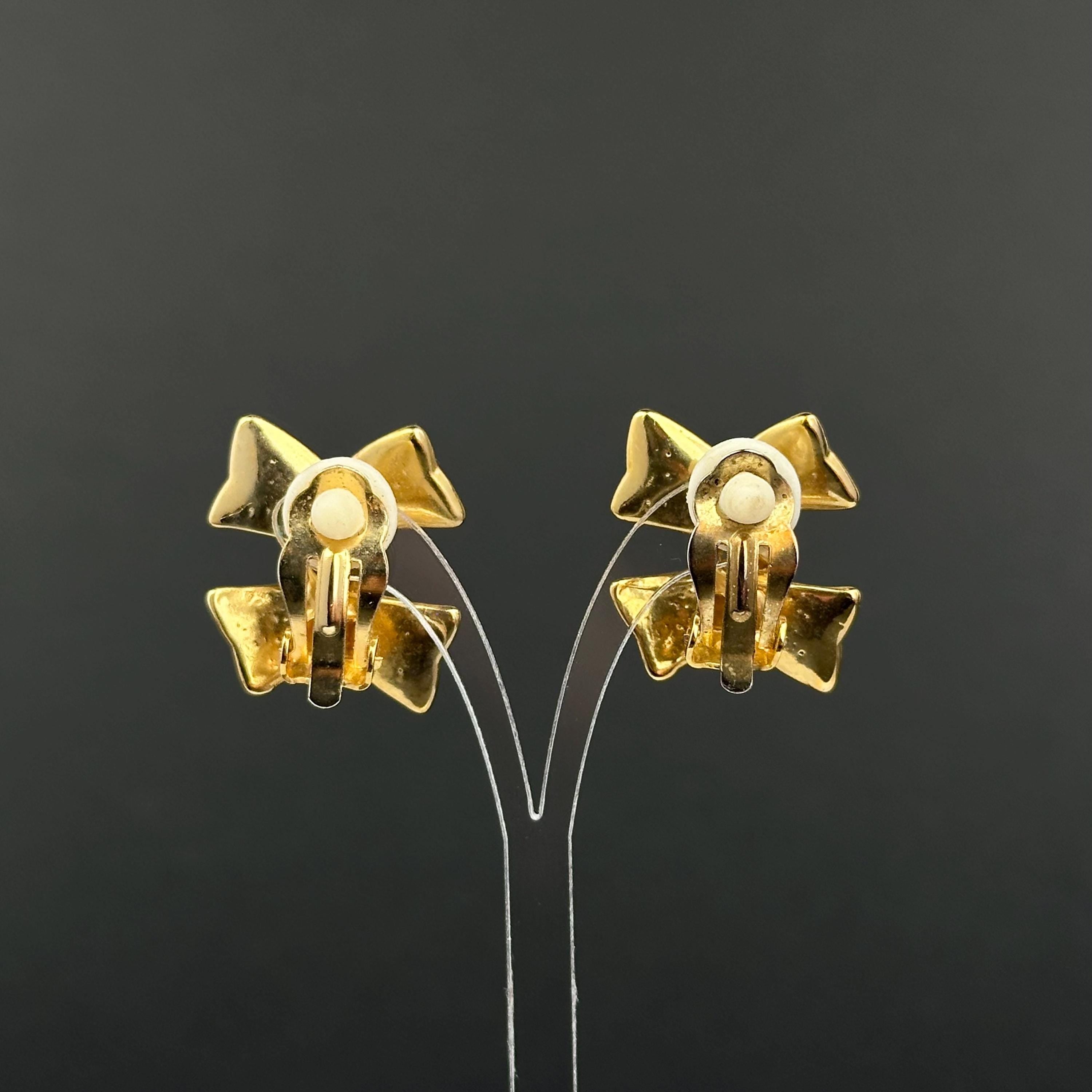 Vintage two-tone bow clip on earrings
