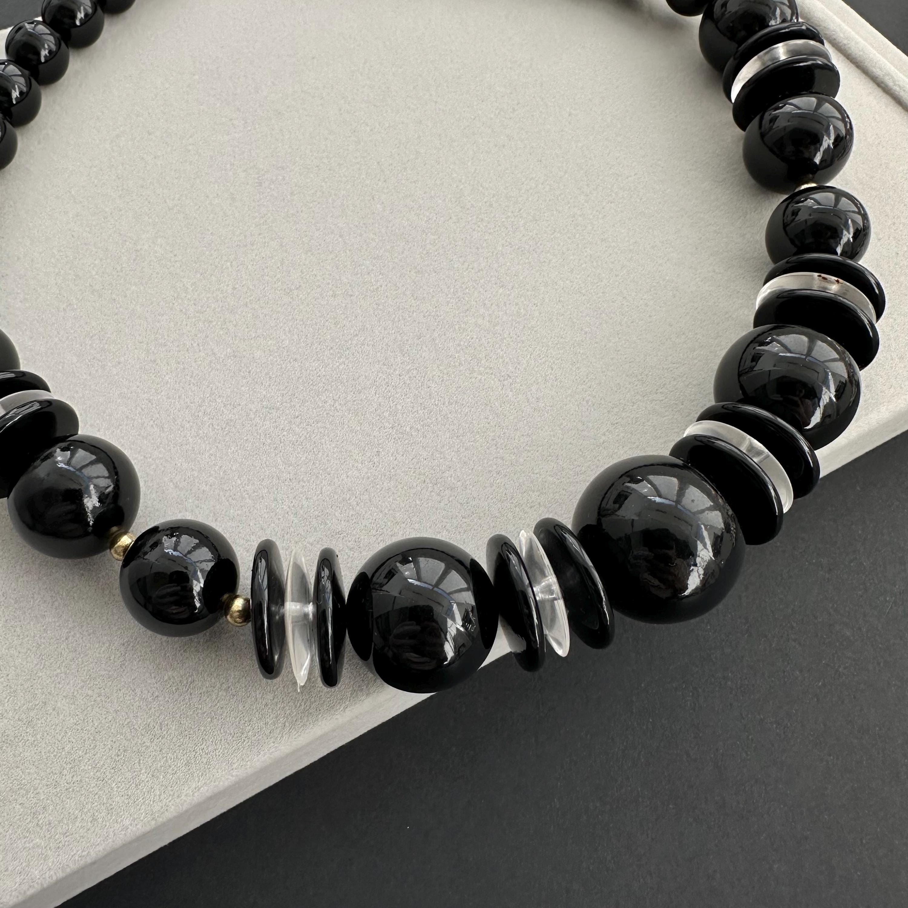 Vintage black plastic bead statement necklace