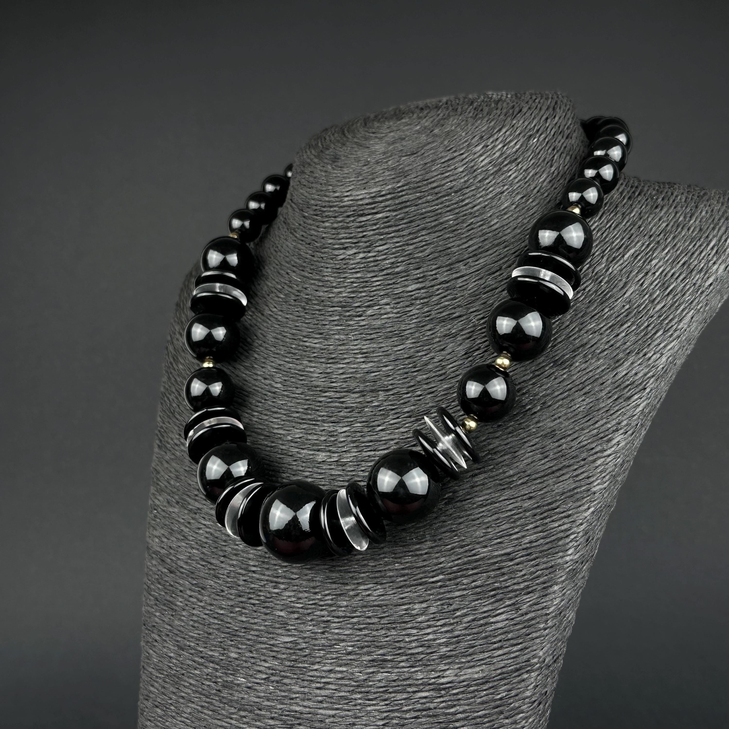 Vintage black plastic bead statement necklace
