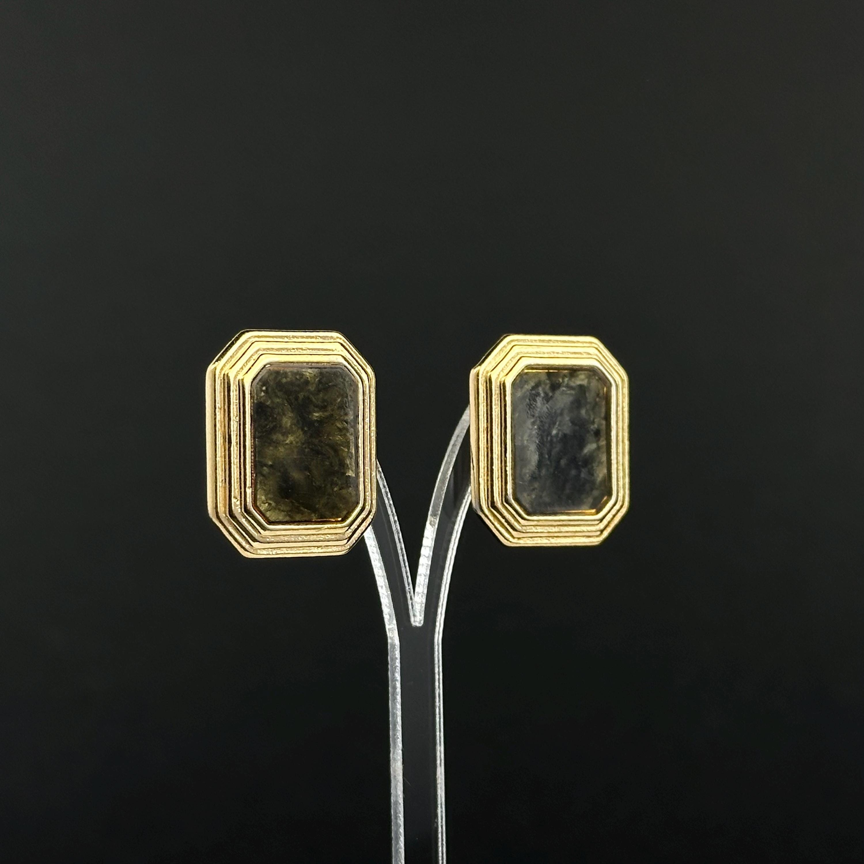 Vintage gold tone and green stud earrings
