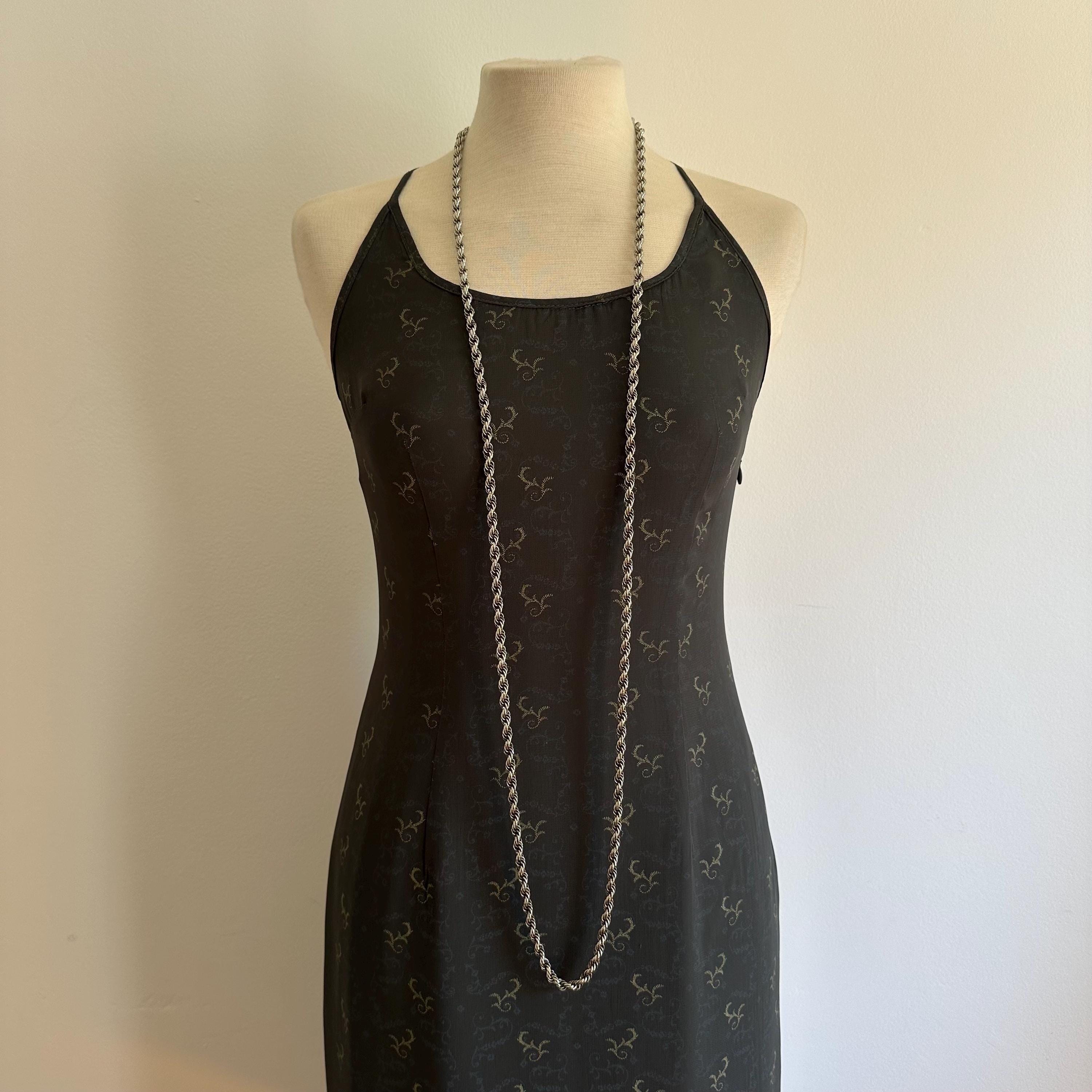 Vintage silver-tone long rope chain necklace