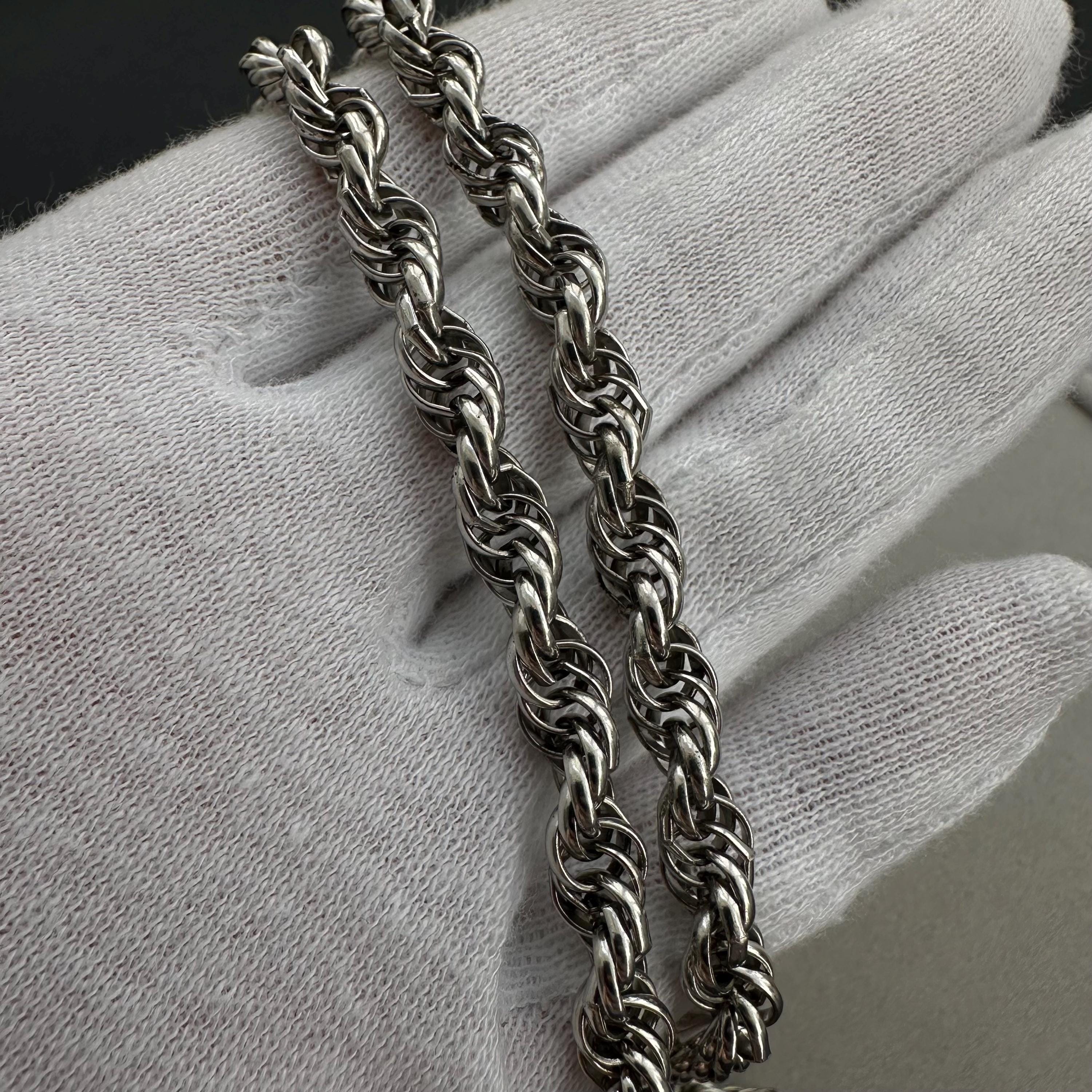 Vintage silver-tone long rope chain necklace