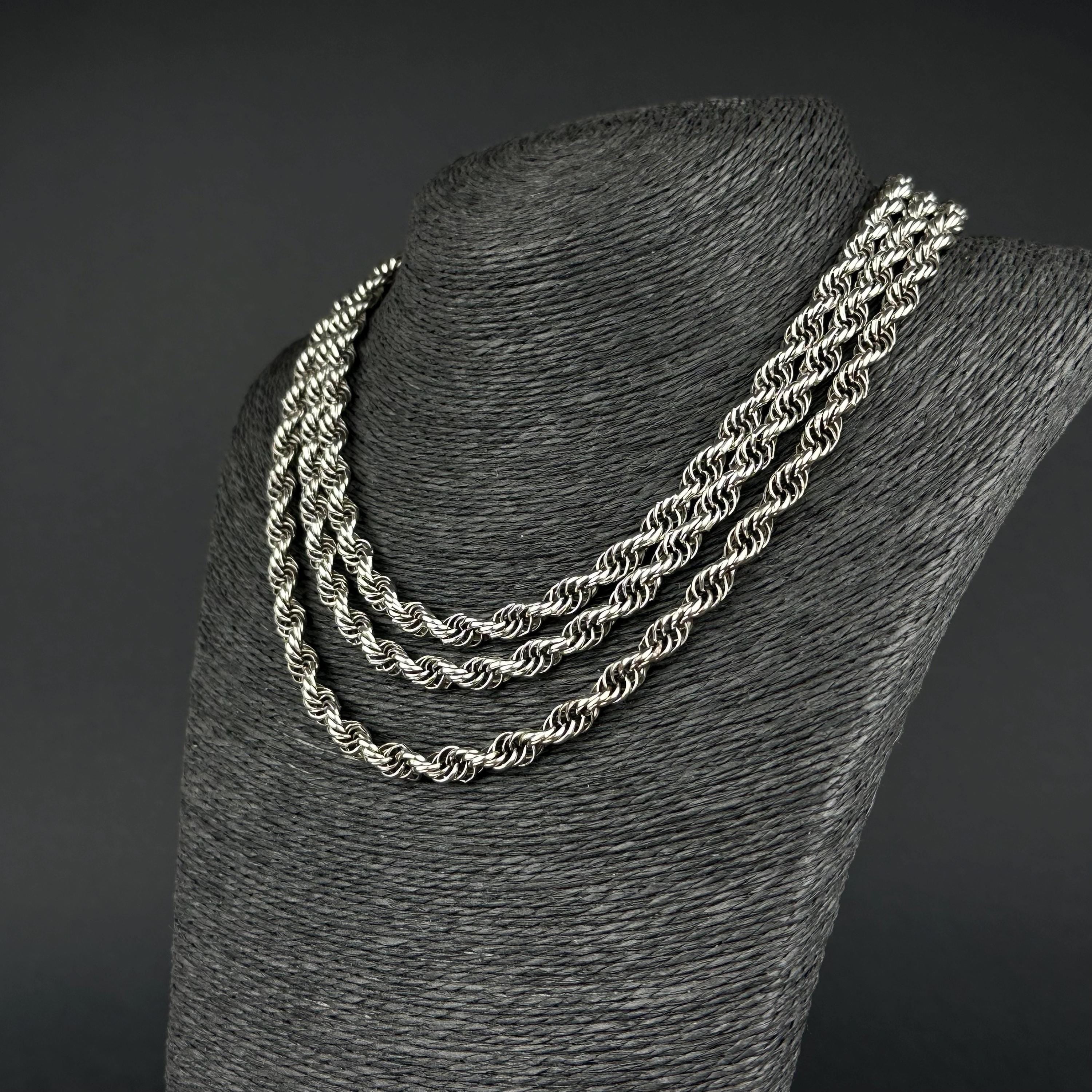 Vintage silver-tone long rope chain necklace