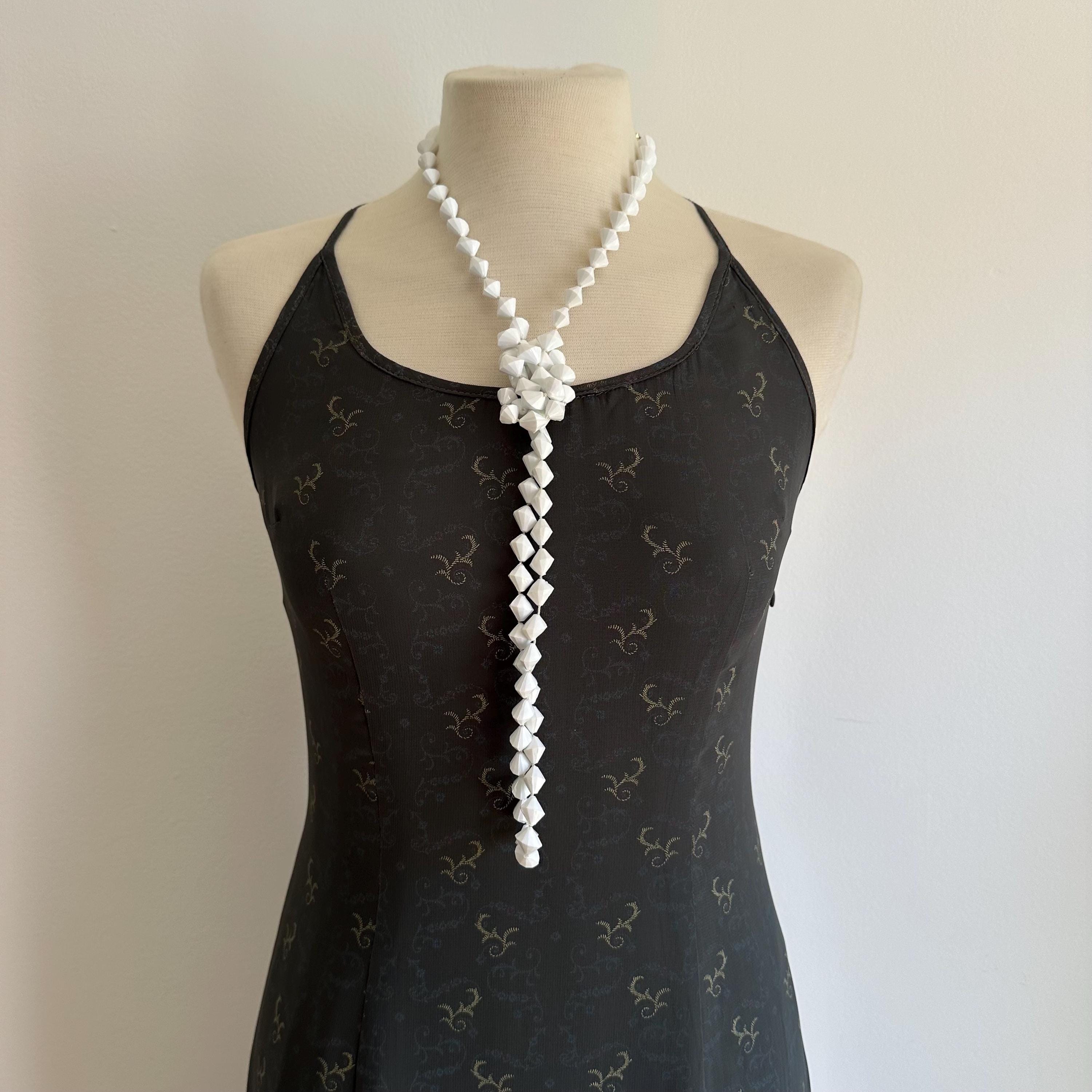 Vintage Hong Kong white faceted plastic bead necklace
