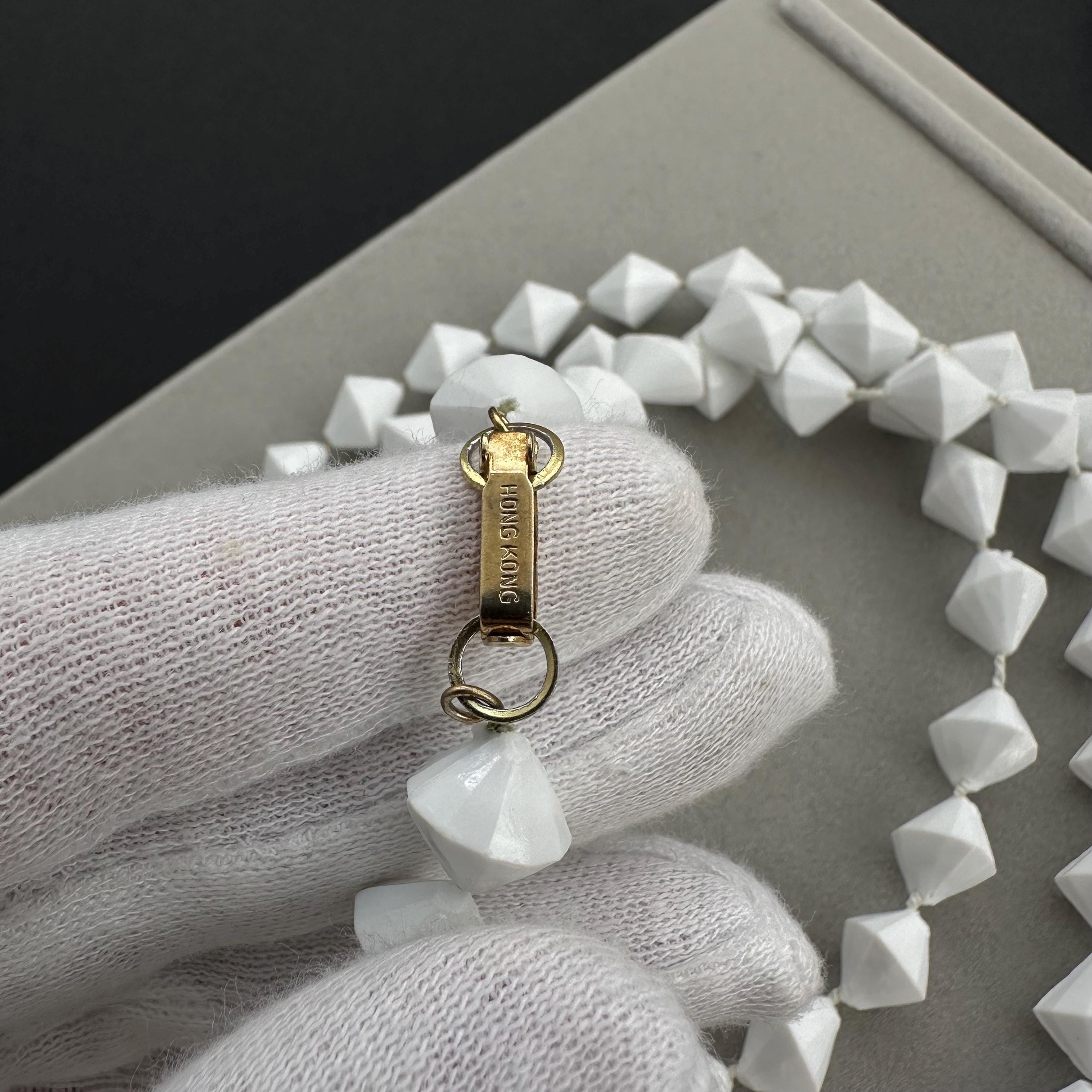 Vintage Hong Kong white faceted plastic bead necklace