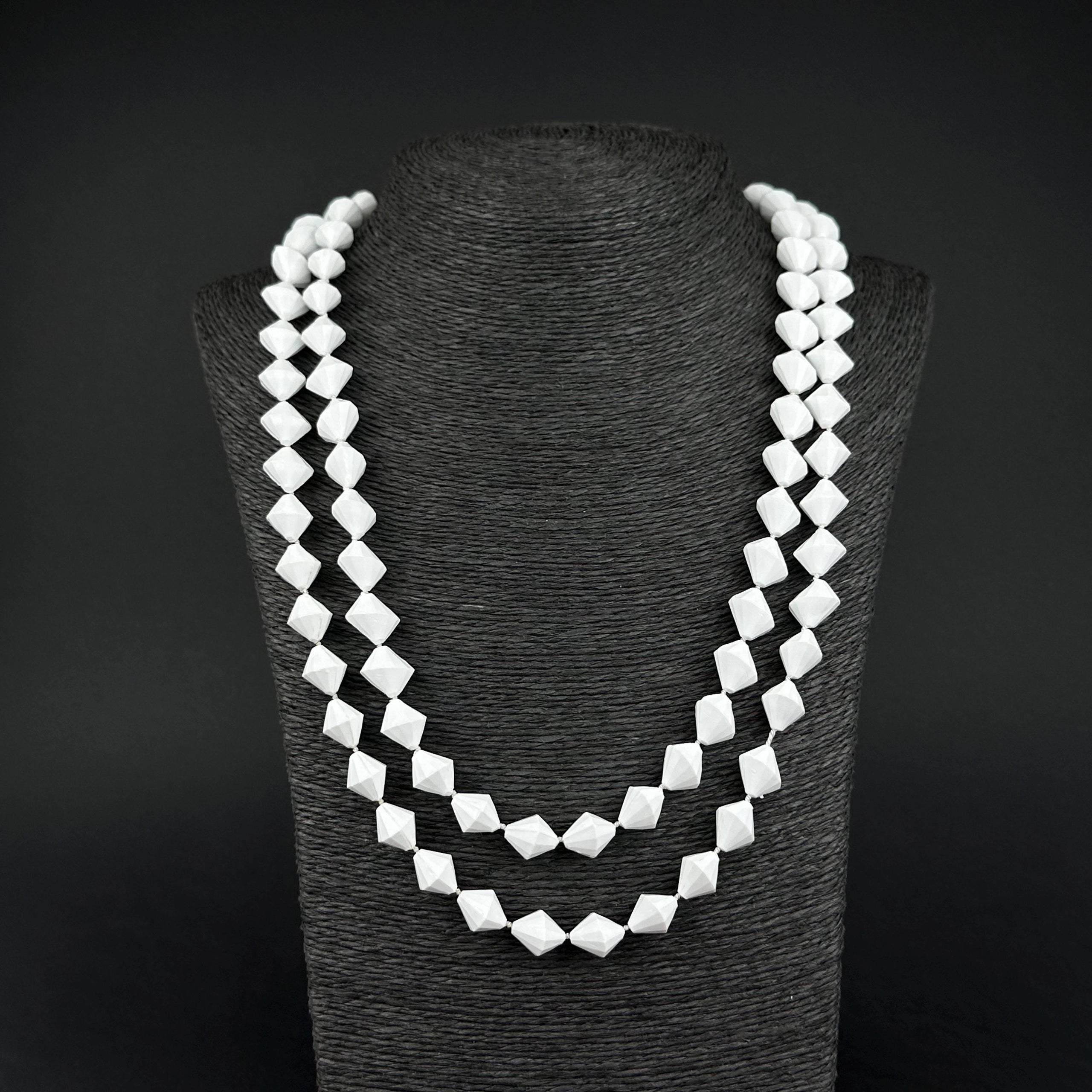 Vintage Hong Kong white faceted plastic bead necklace