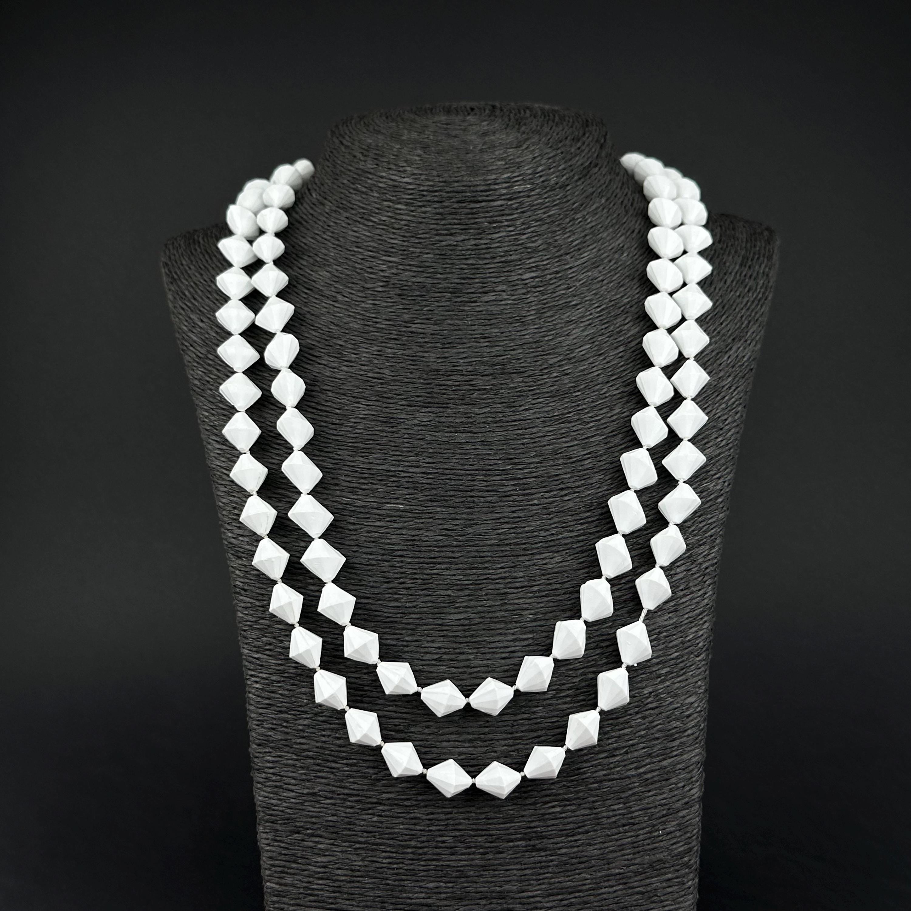 Vintage Hong Kong white faceted plastic bead necklace