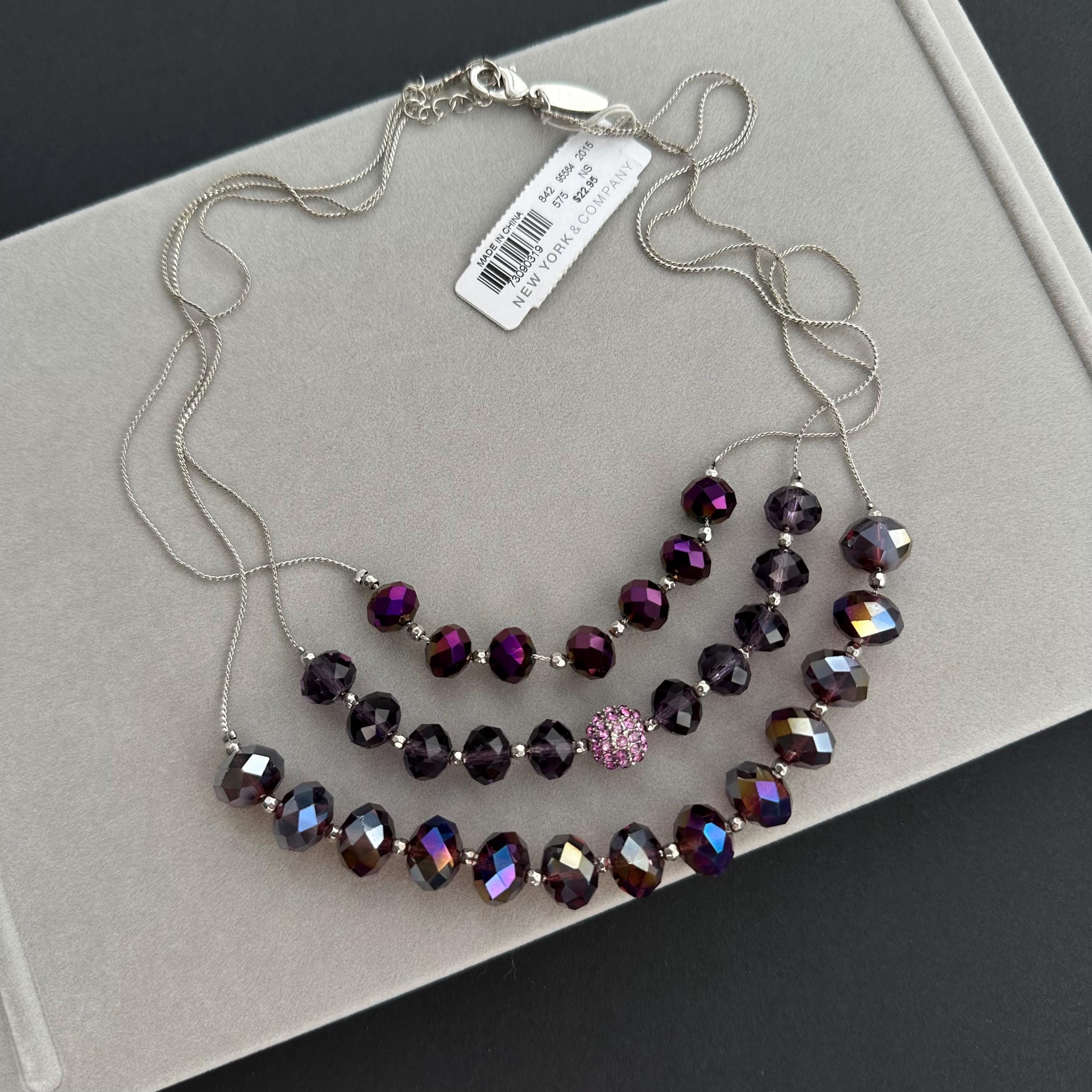 Vintage NY & Company purple iridescent glass bead necklace