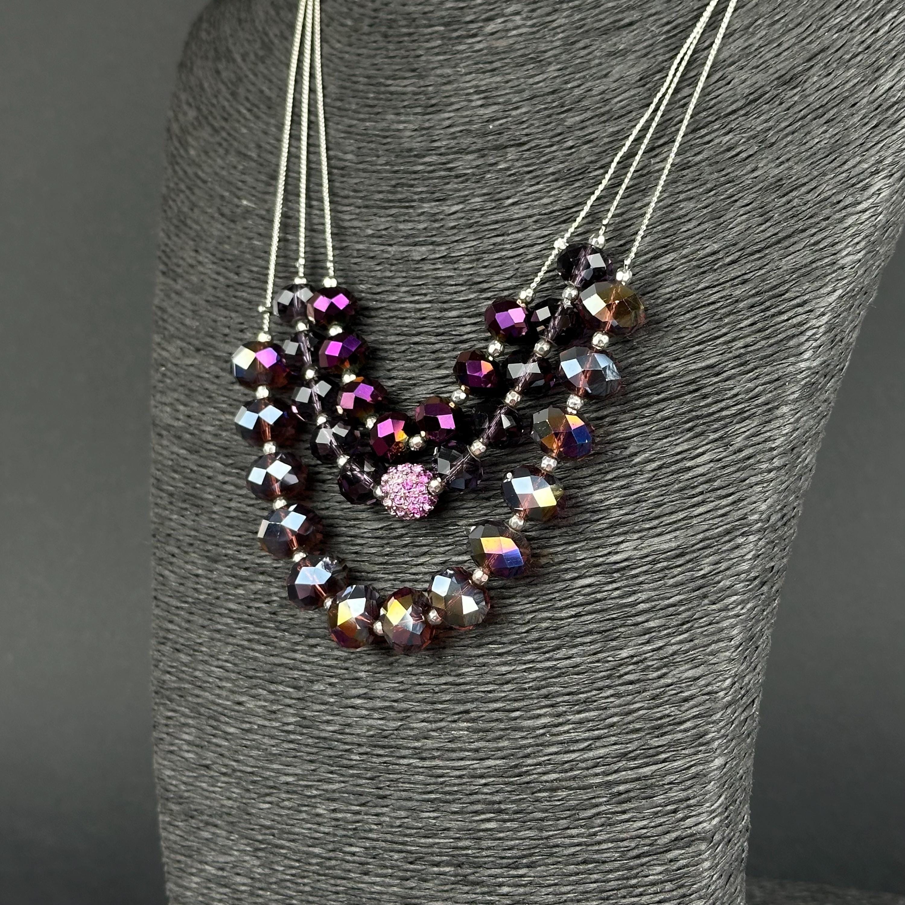 Vintage NY & Company purple iridescent glass bead necklace
