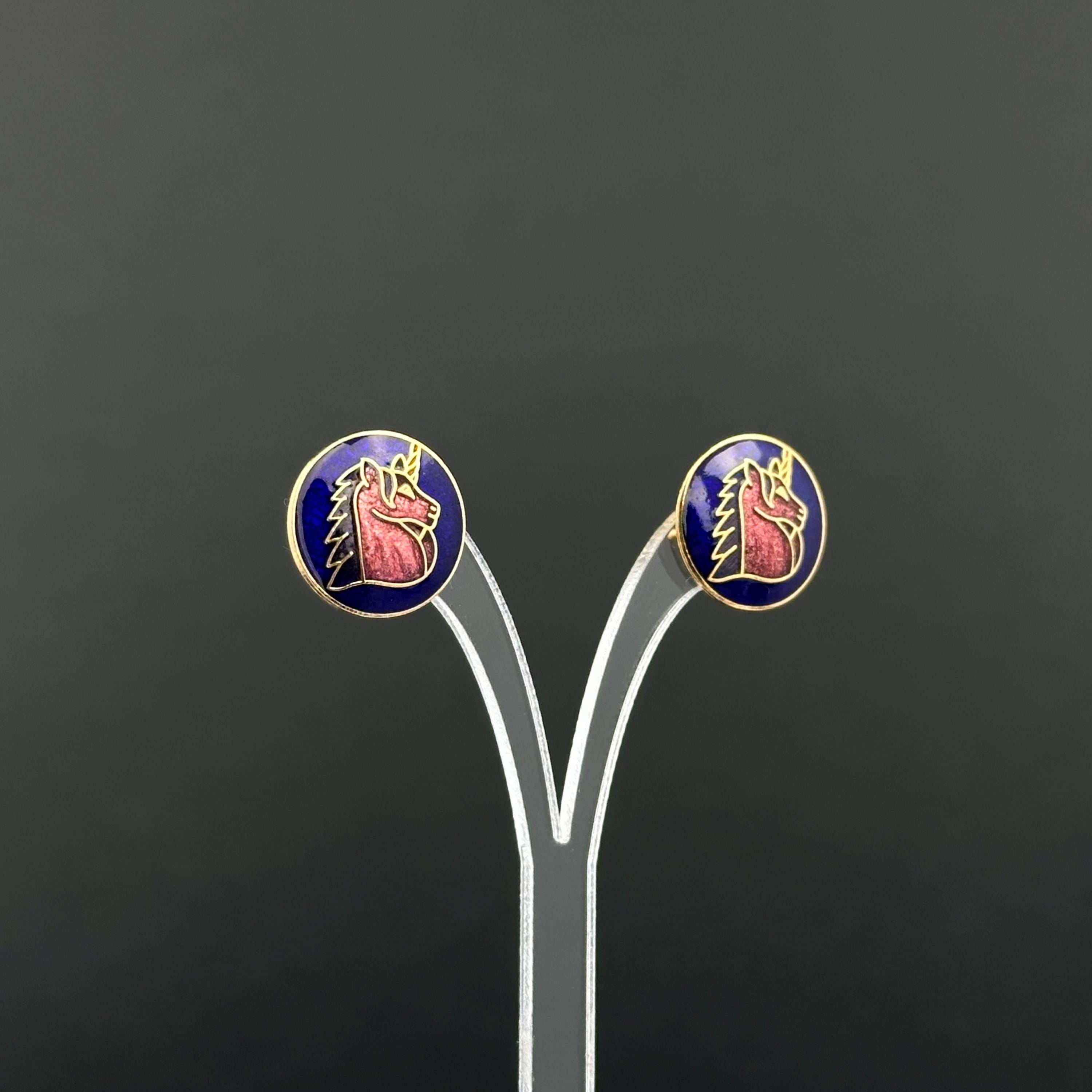 Vintage cloisonné enamel unicorn stud earrings