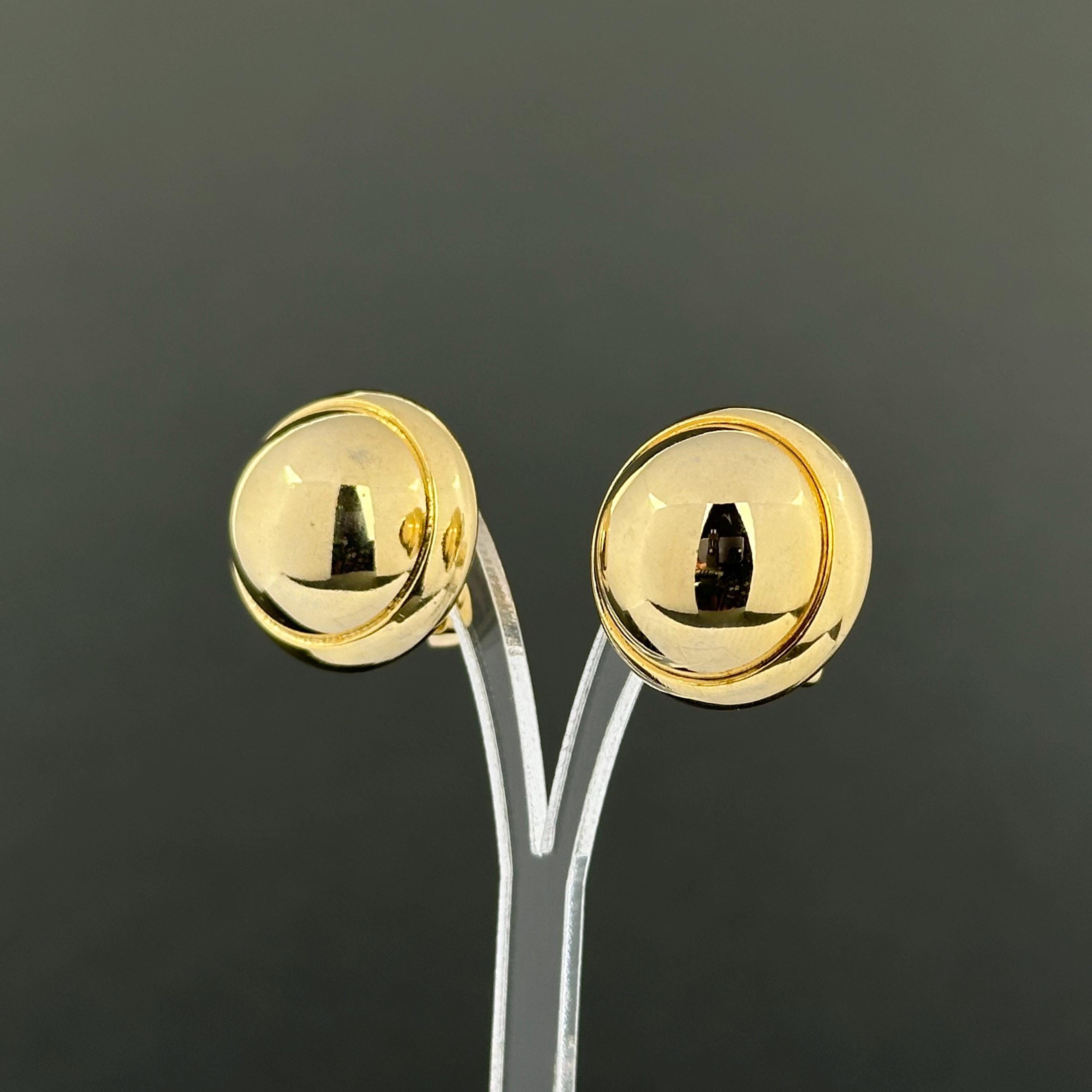 Vintage gold tone round dome clip on earrings