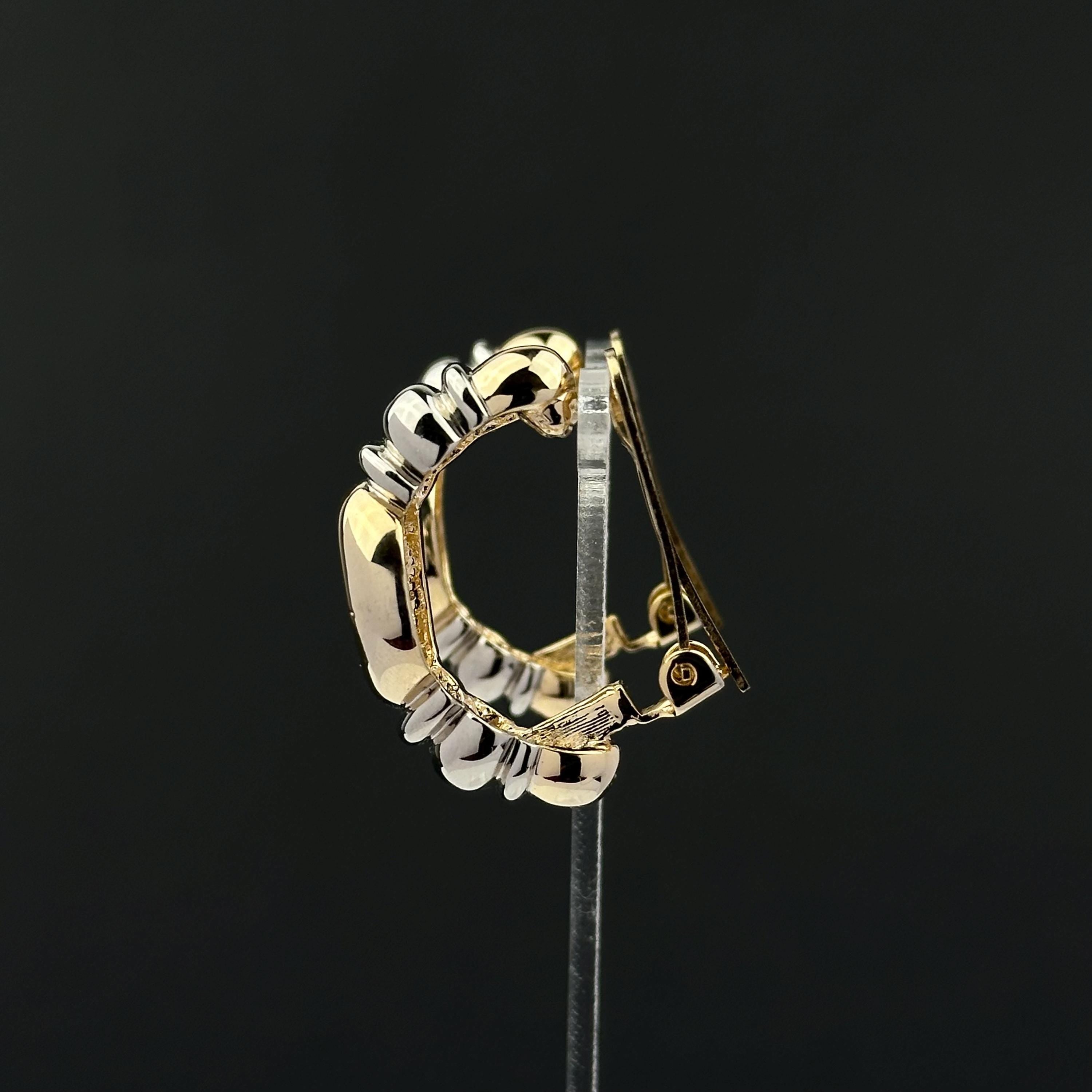 Vintage two-tone hoop clip on earrings