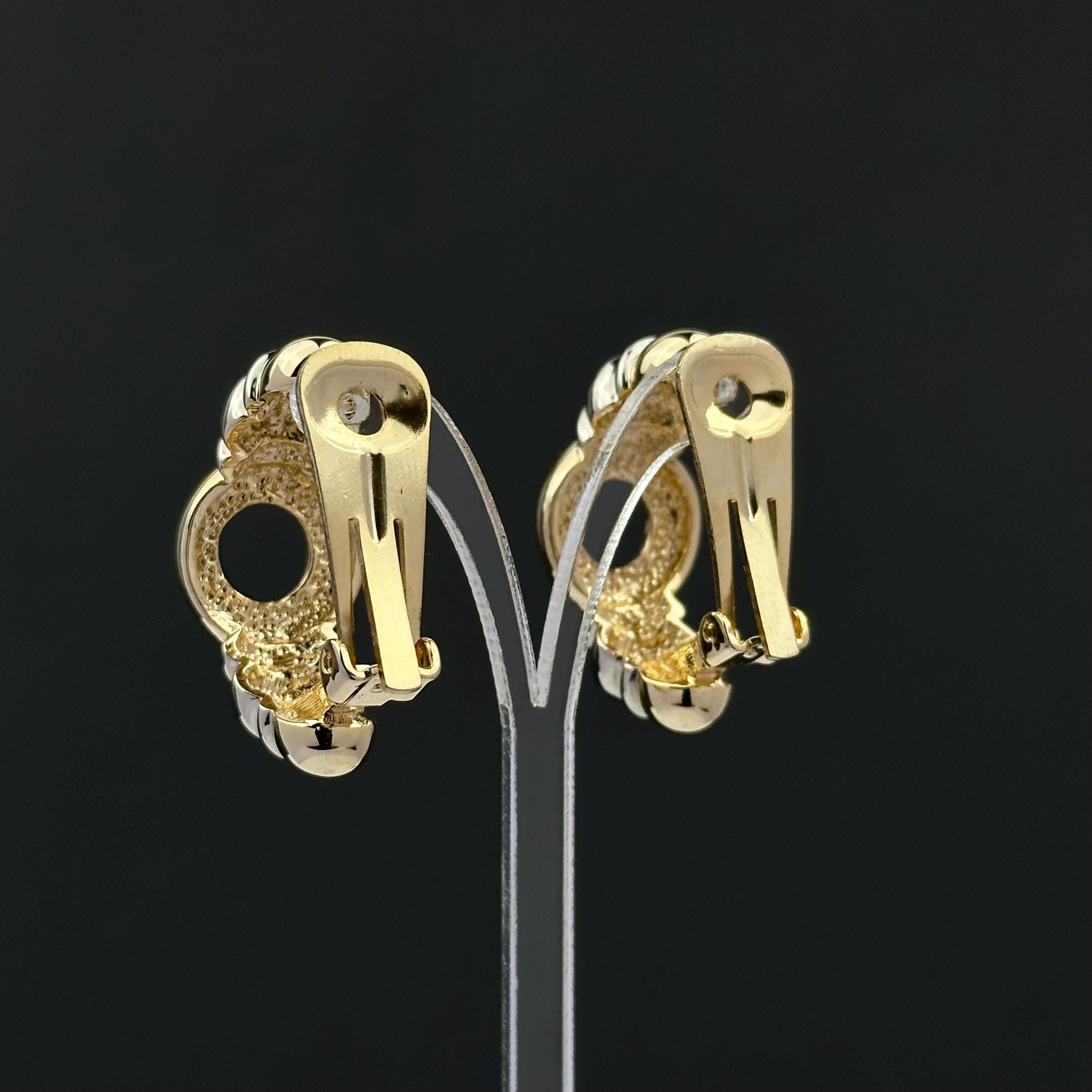 Vintage two-tone hoop clip on earrings