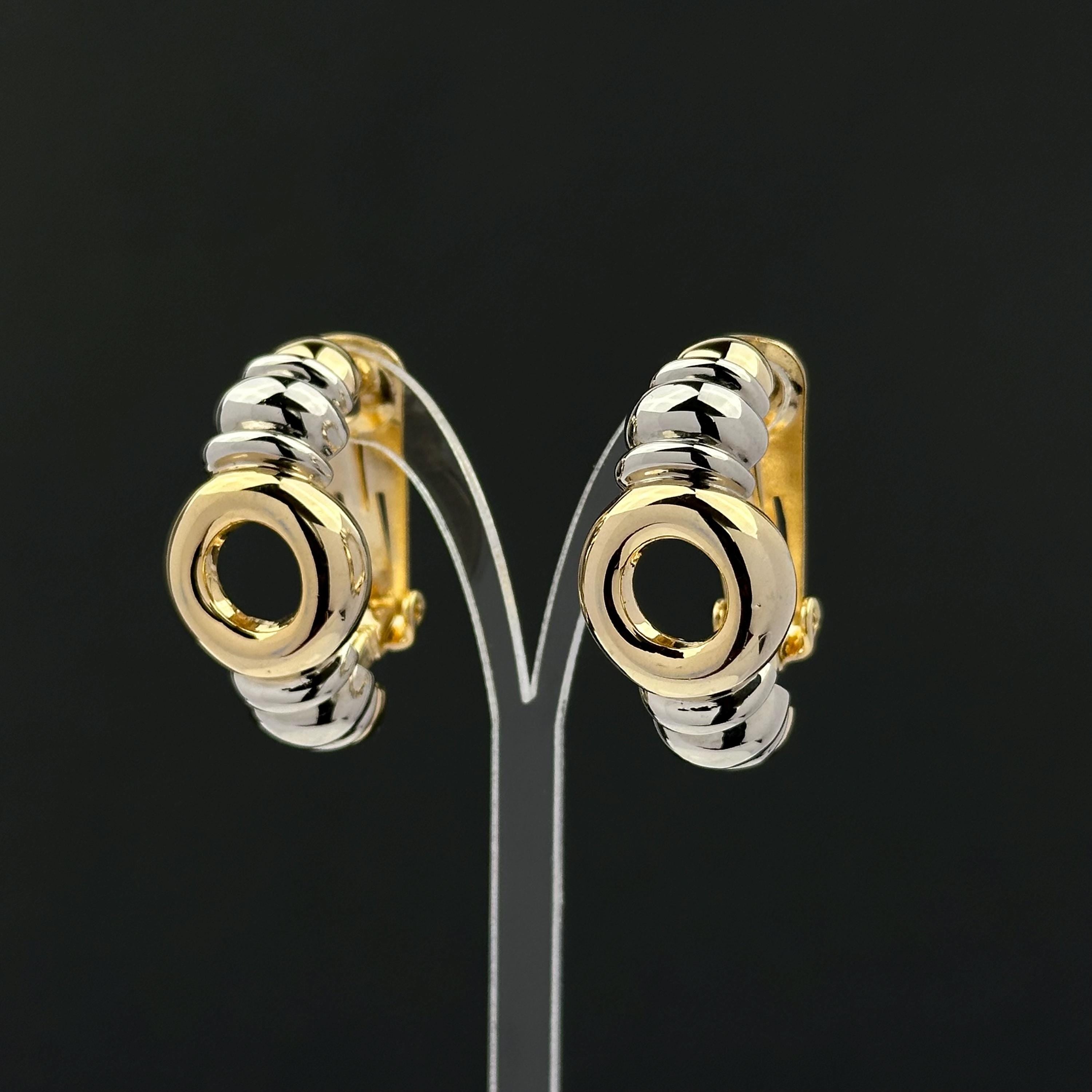 Vintage two-tone hoop clip on earrings