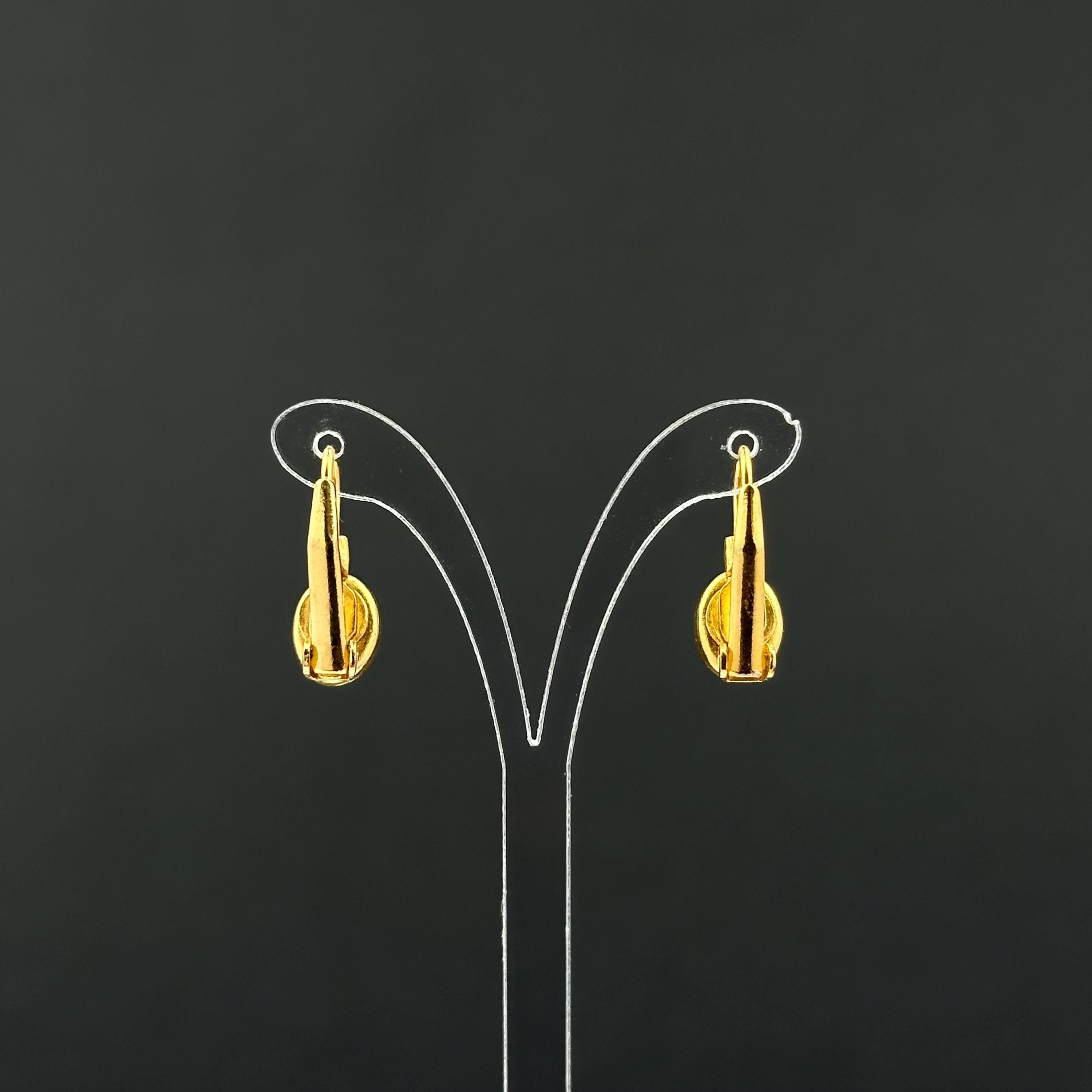 Vintage gold tone and blue cabochons drop earrings