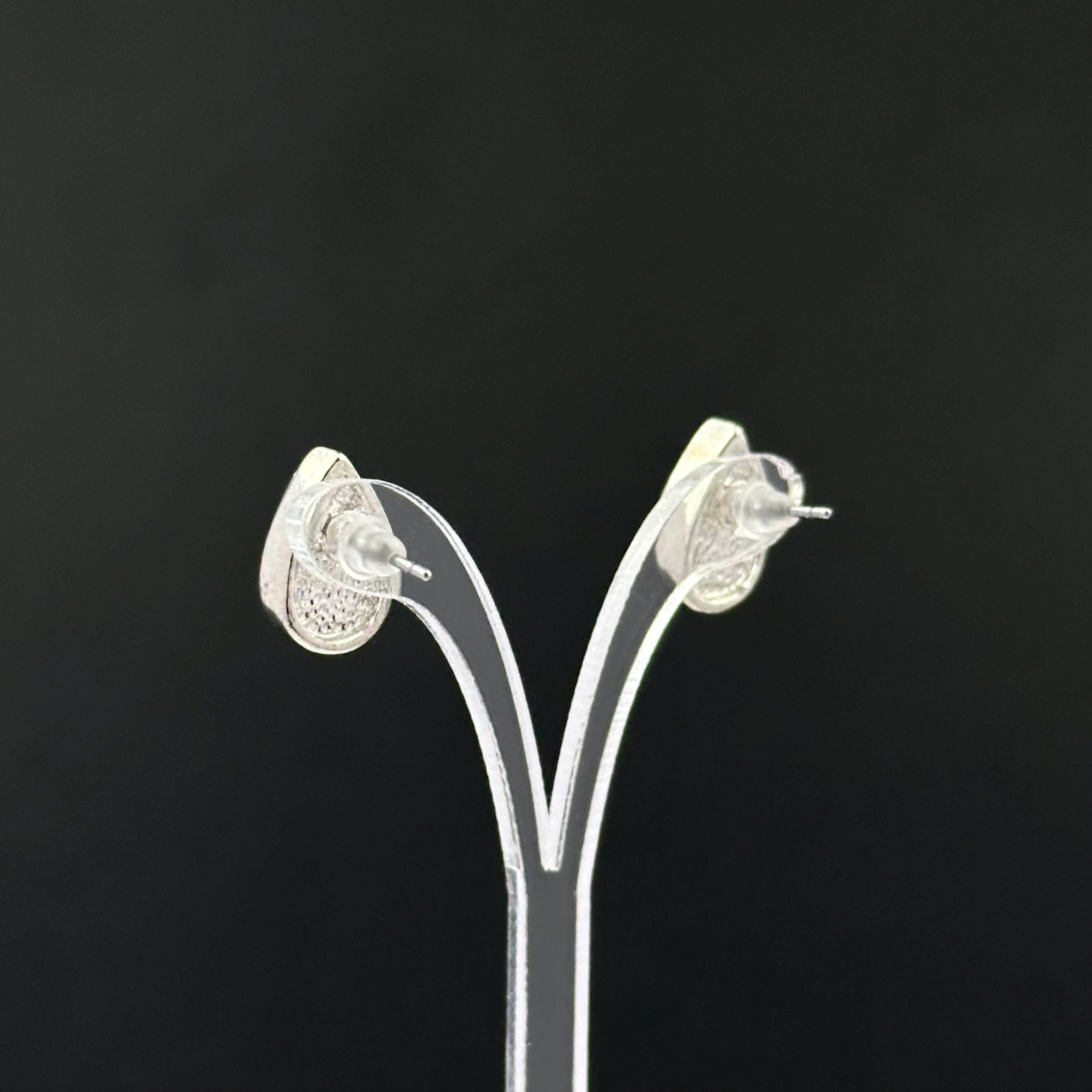 Vintage silver tone and faux pearl teardrop studs earrings