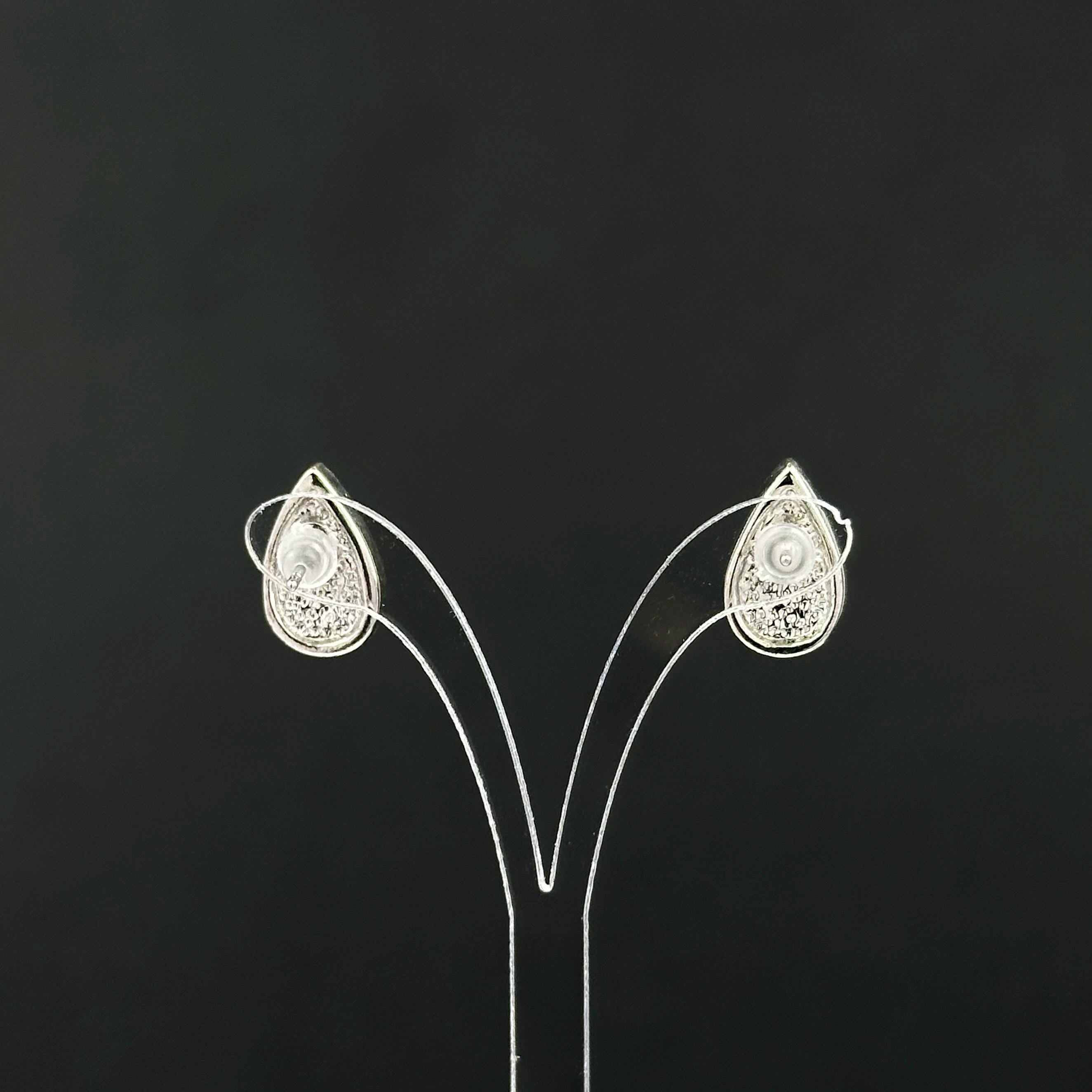 Vintage silver tone and faux pearl teardrop studs earrings