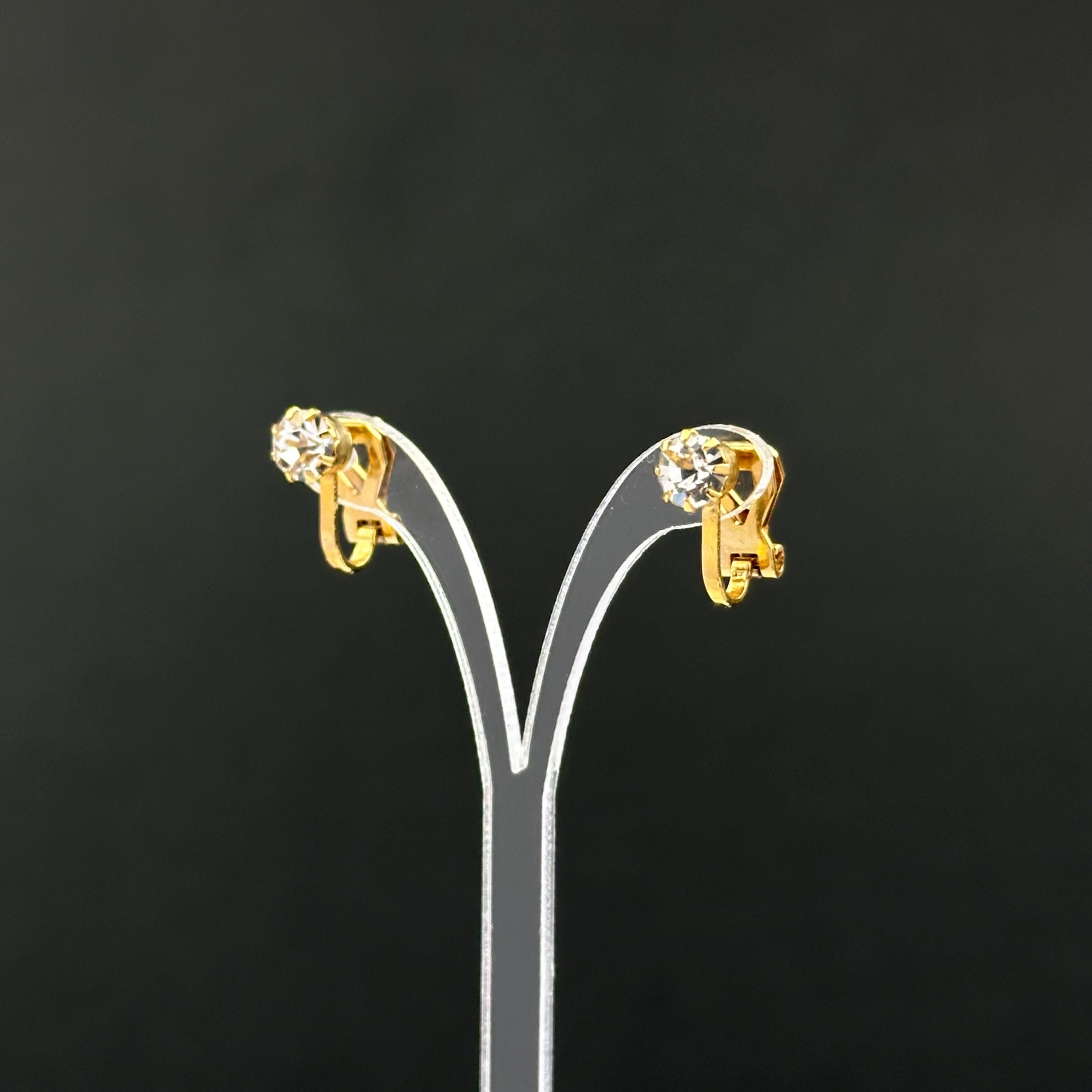 Vintage Rhinestone Clip-on Earrings: Gold Tone Petite Jewelry