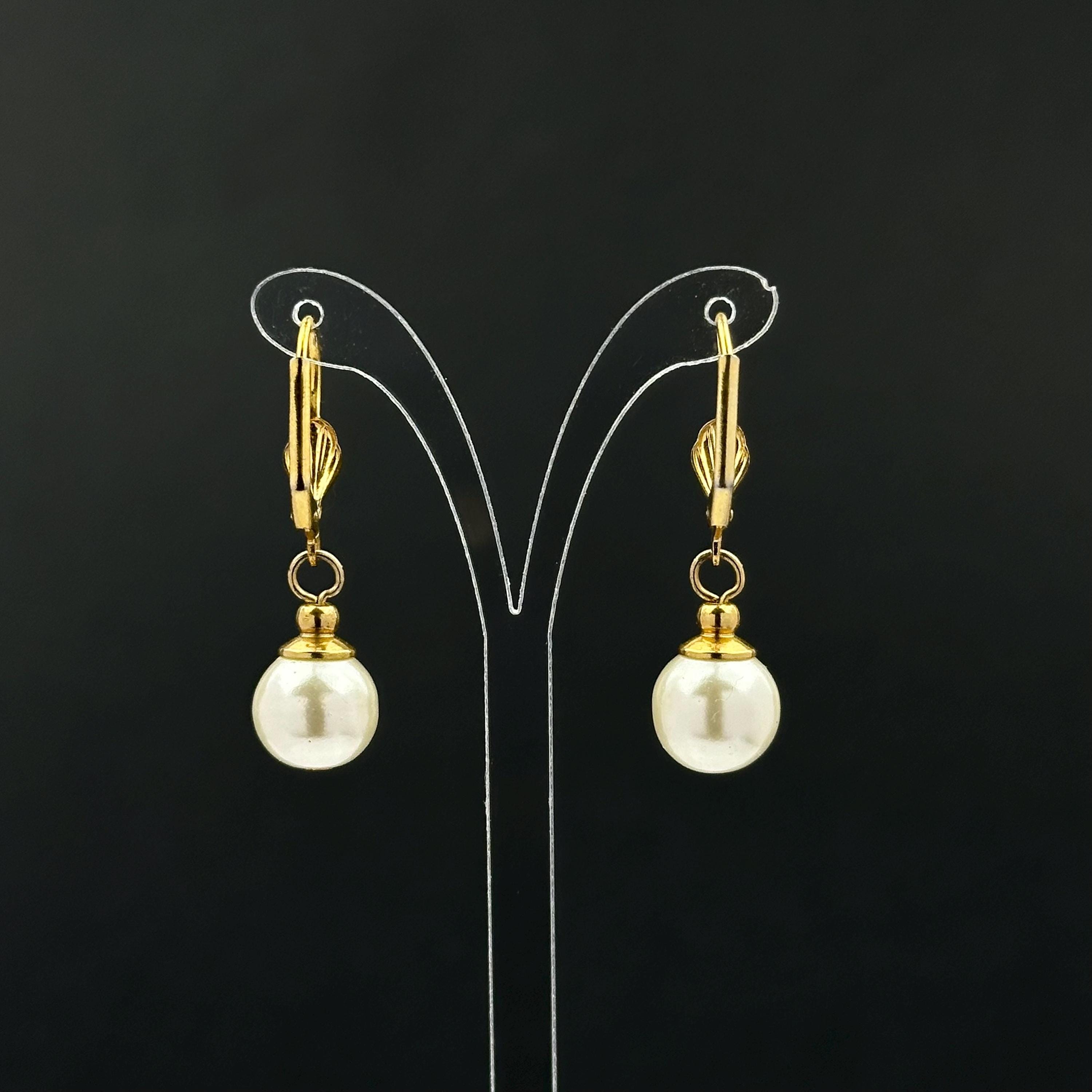 Vintage gold tone and faux pearl drop earrings
