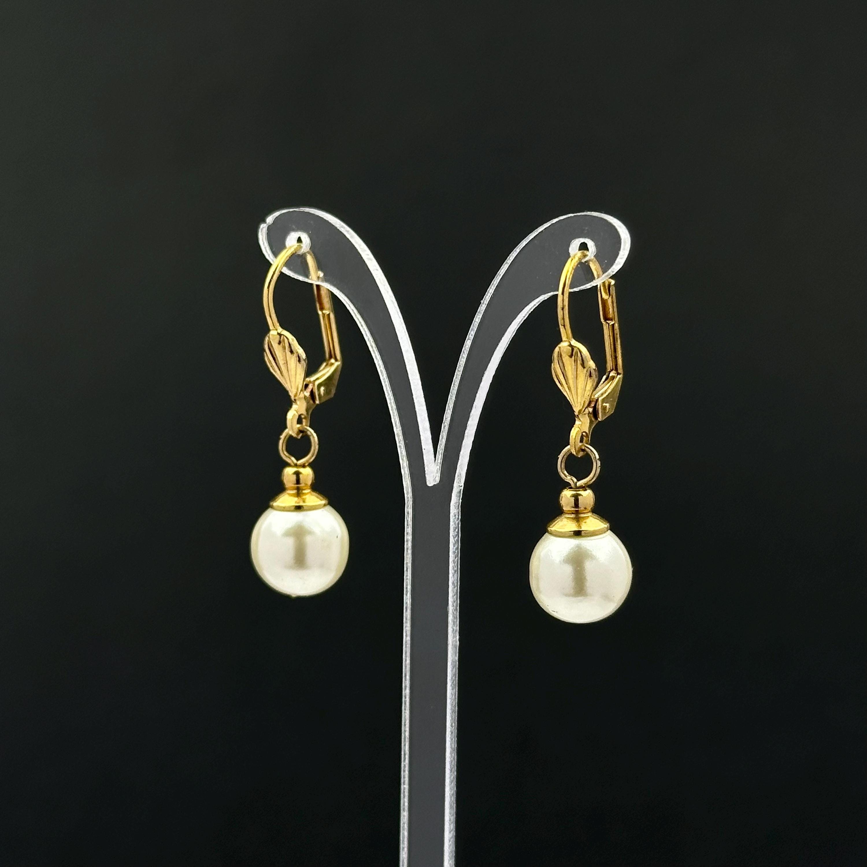 Vintage gold tone and faux pearl drop earrings