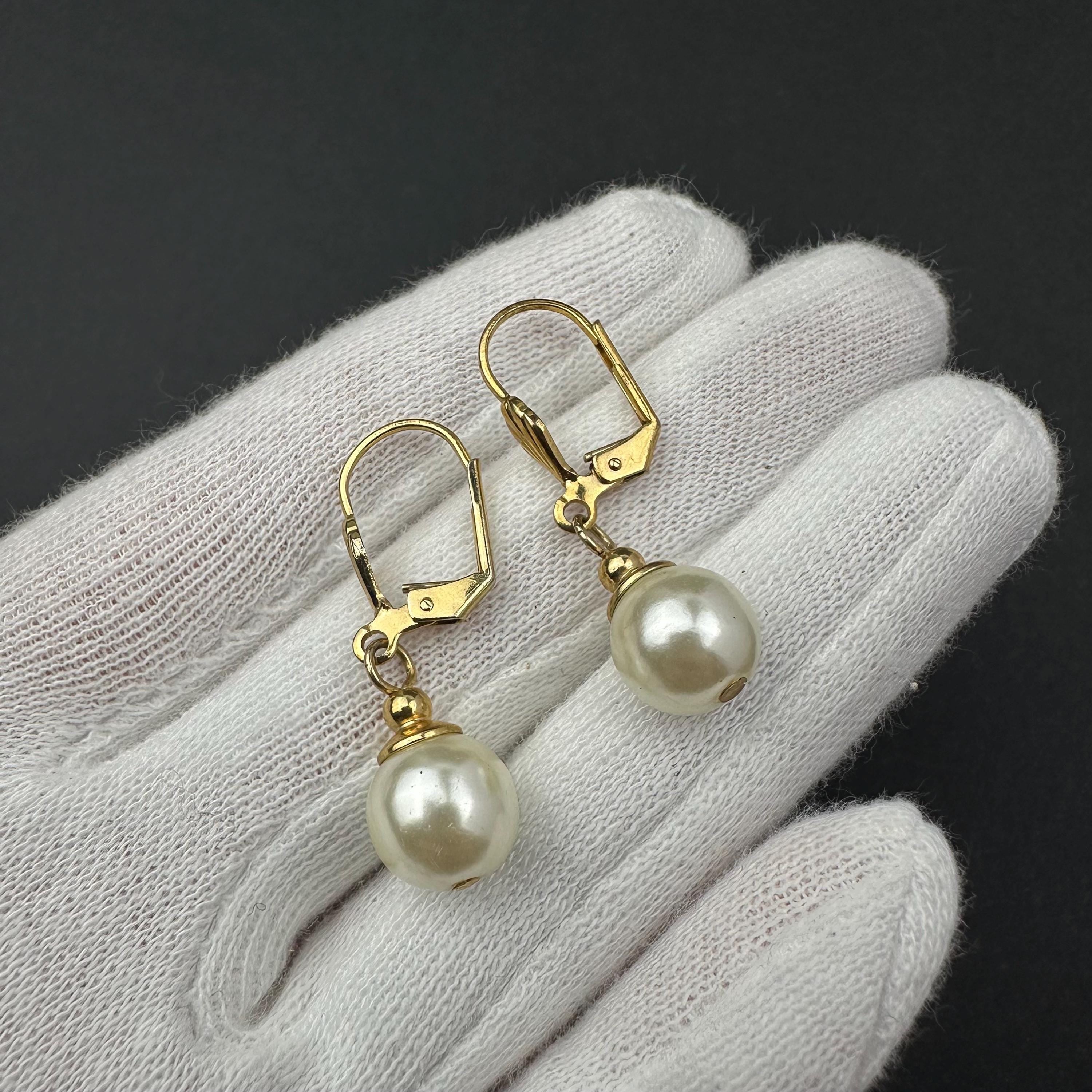 Vintage gold tone and faux pearl drop earrings