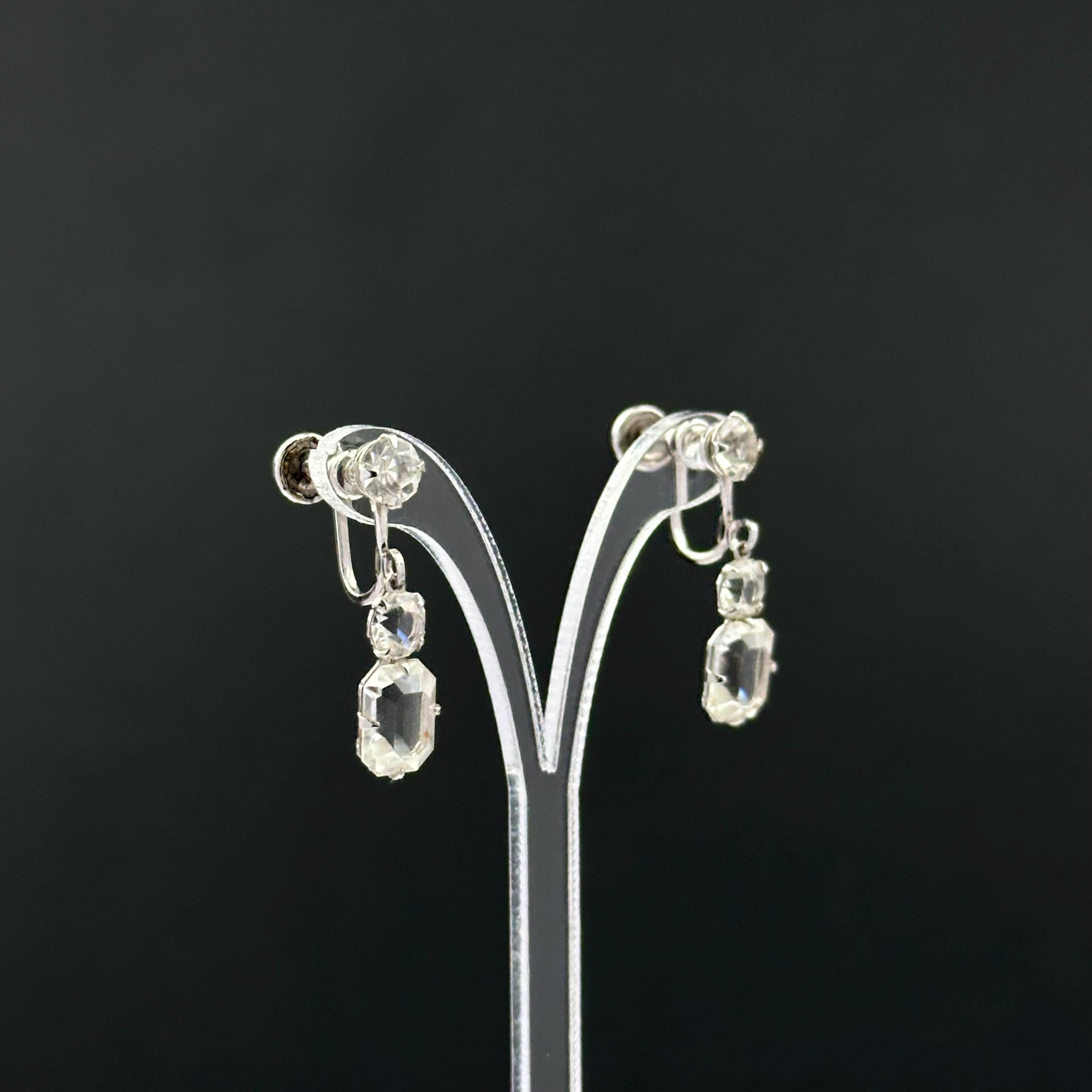 Vintage silver tone 12K gold filled and rhinestone screw-back earrings