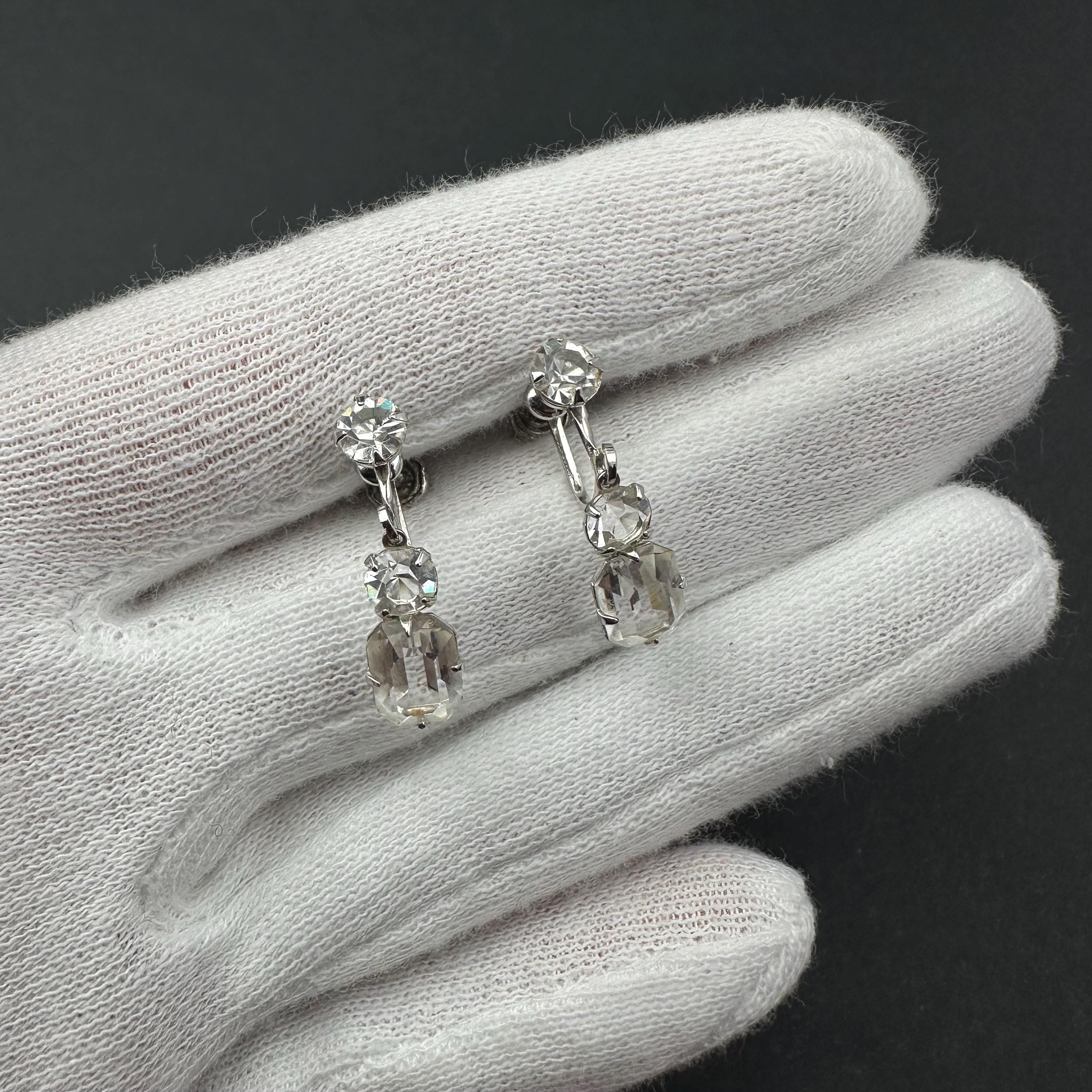 Vintage silver tone 12K gold filled and rhinestone screw-back earrings