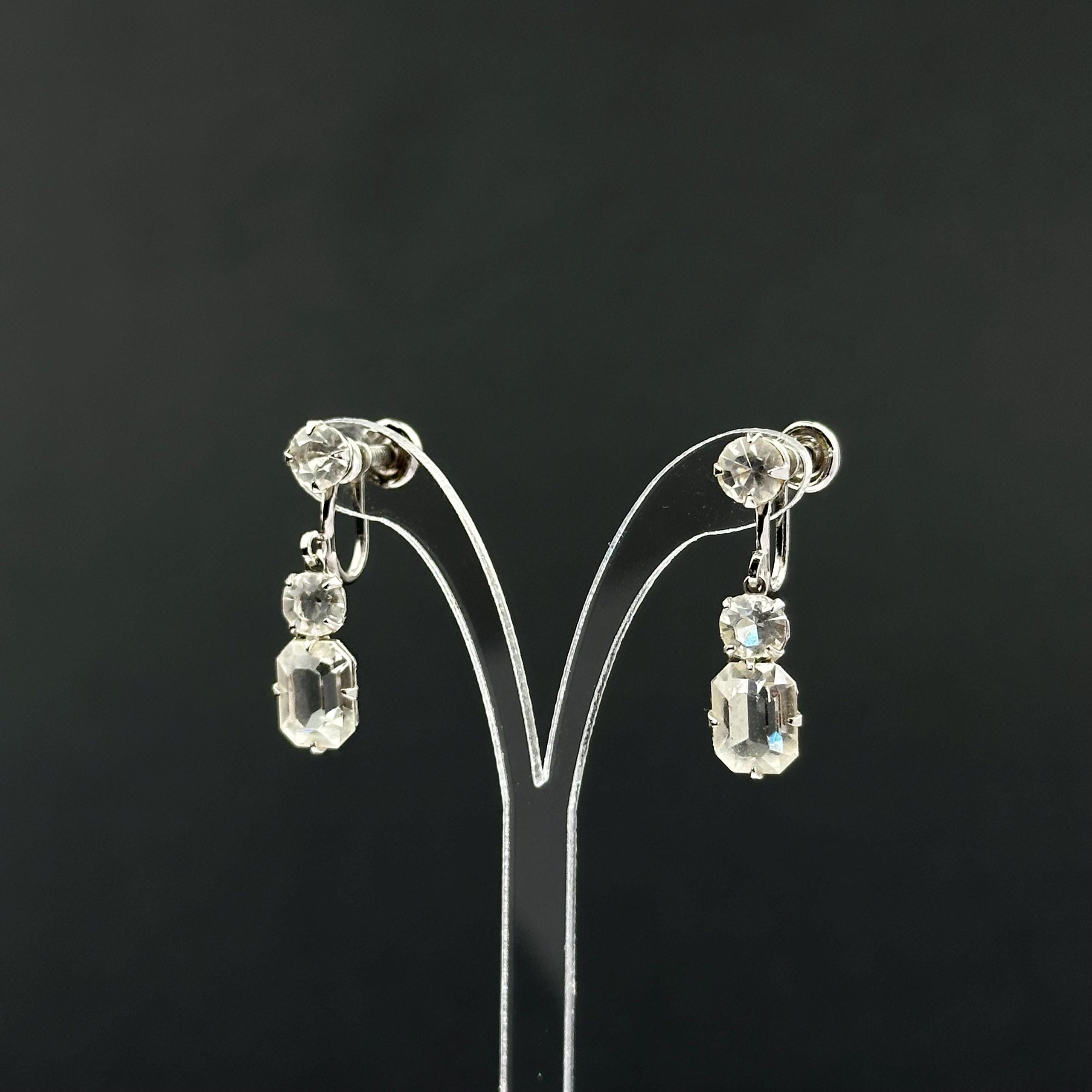 Vintage silver tone 12K gold filled and rhinestone screw-back earrings