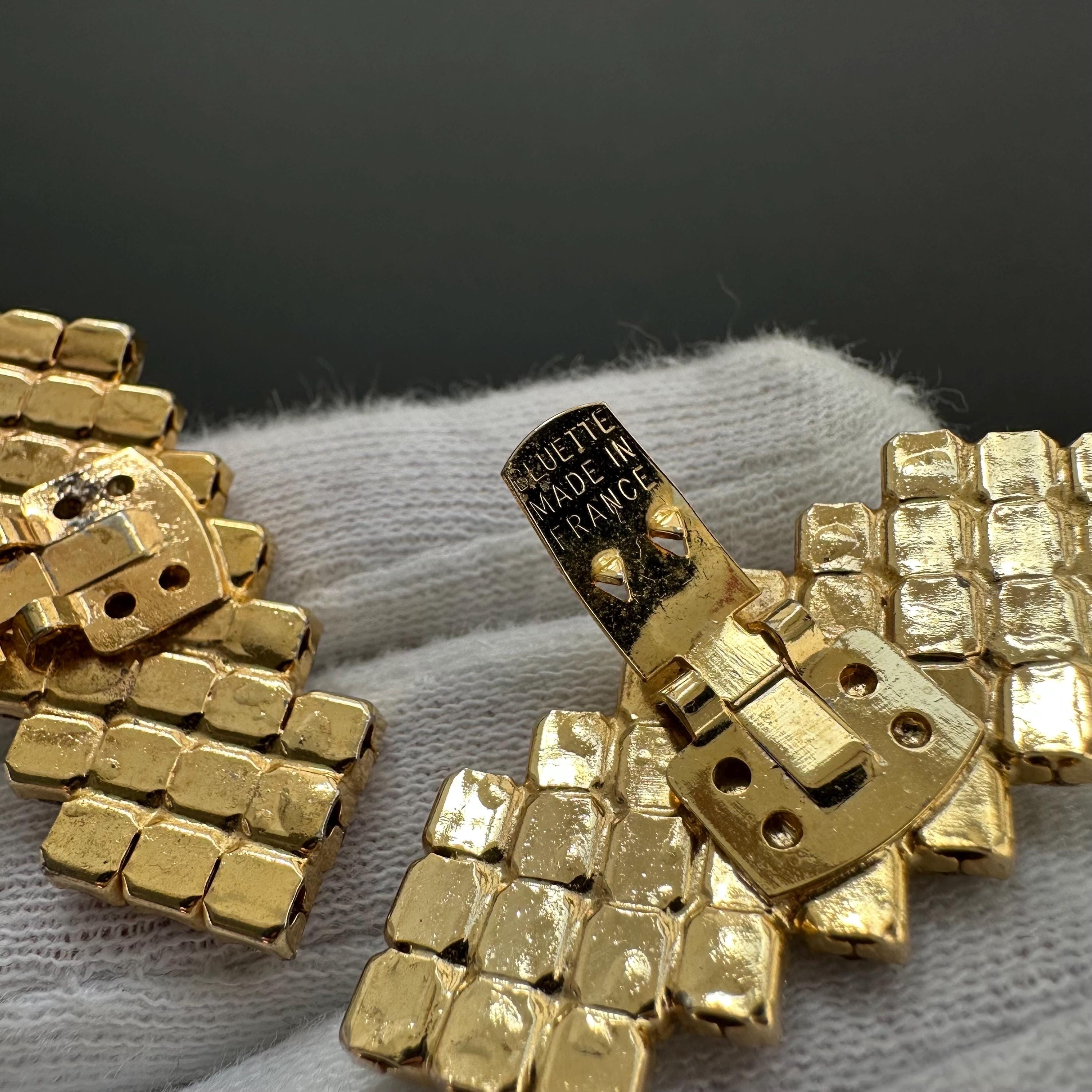 Vintage Bluette gold tone and rhinestone chevron shoe clips – Made in France