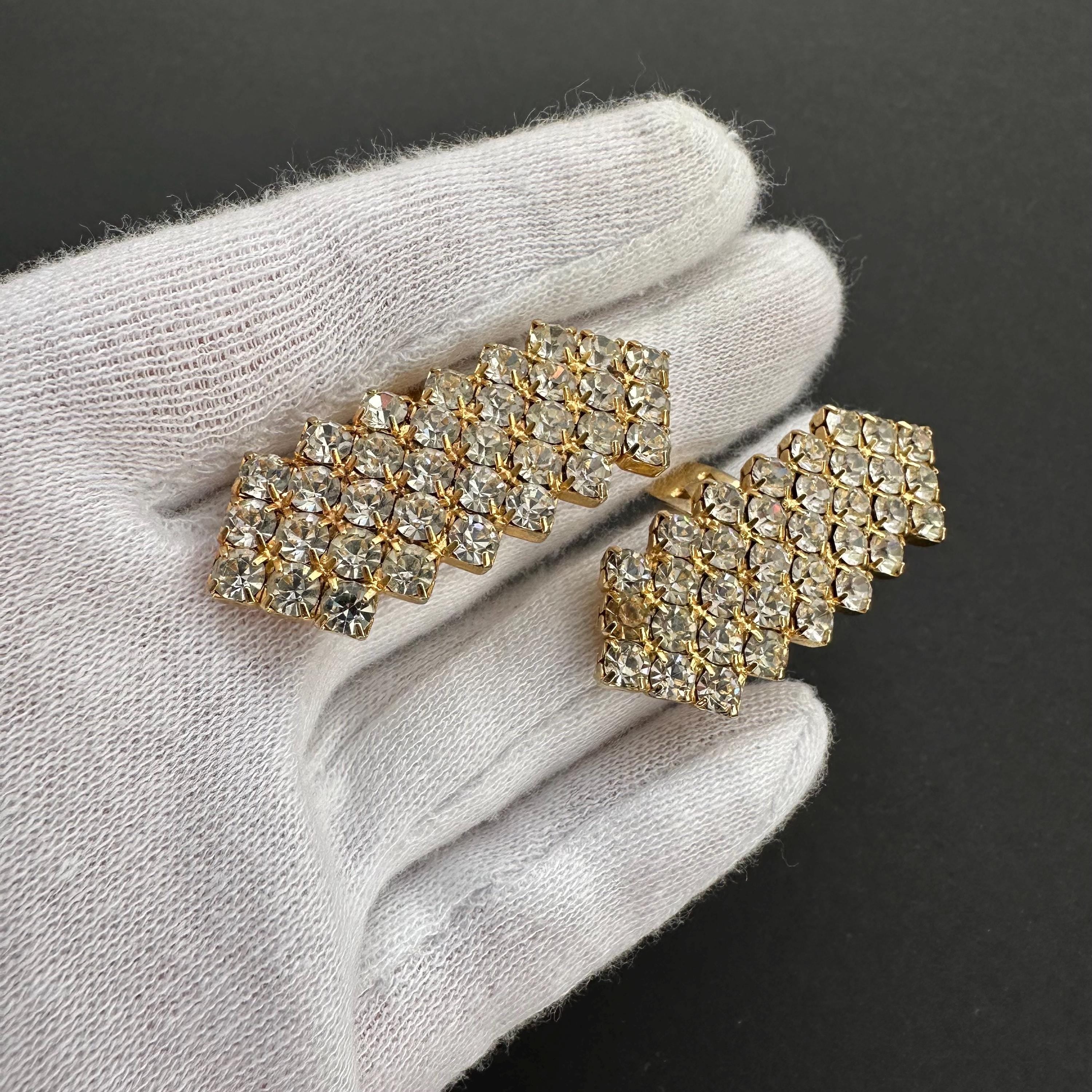 Vintage Bluette gold tone and rhinestone chevron shoe clips – Made in France