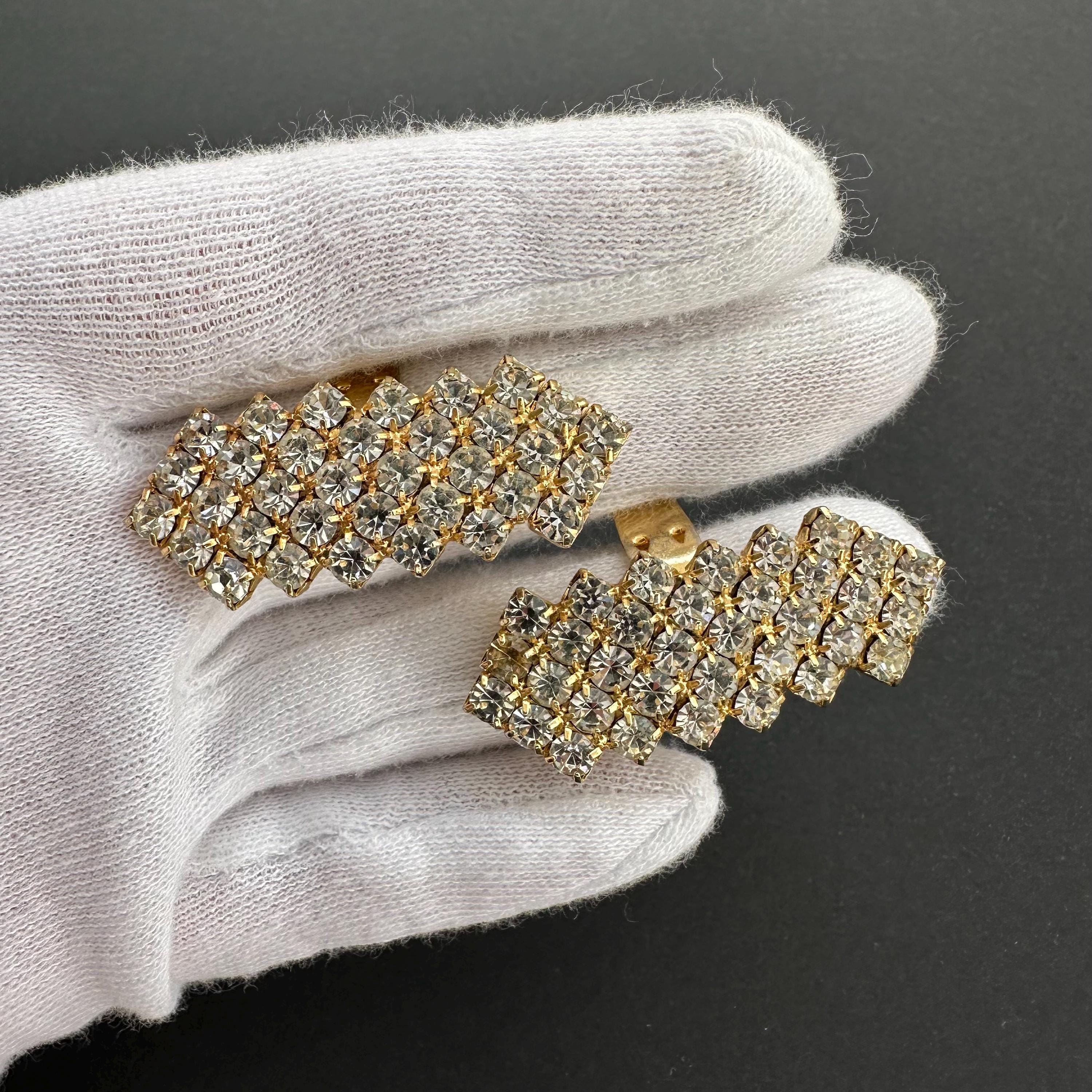 Vintage Bluette gold tone and rhinestone chevron shoe clips – Made in France