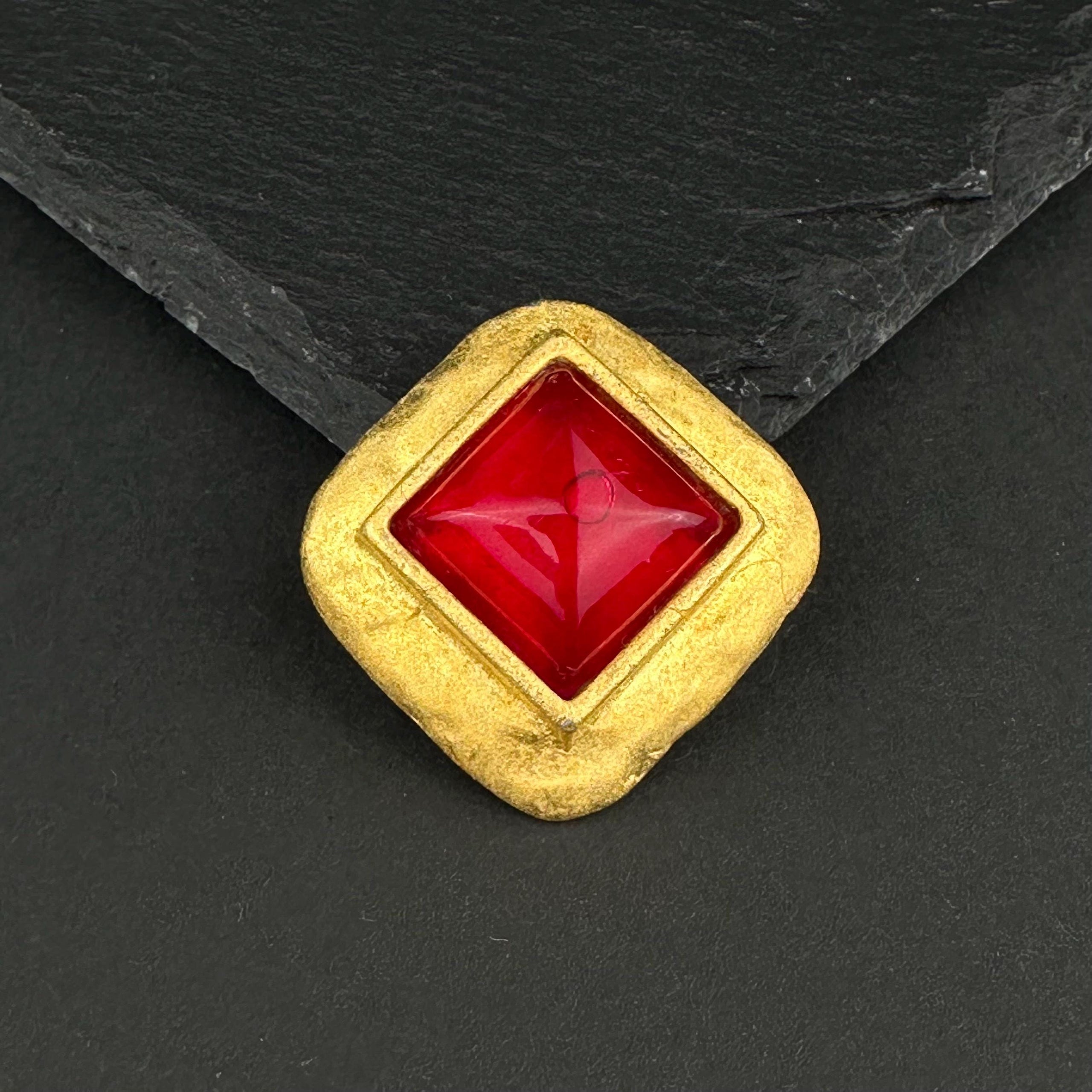 Vintage LANCOME PARIS gold-tone & red lucite brooch
