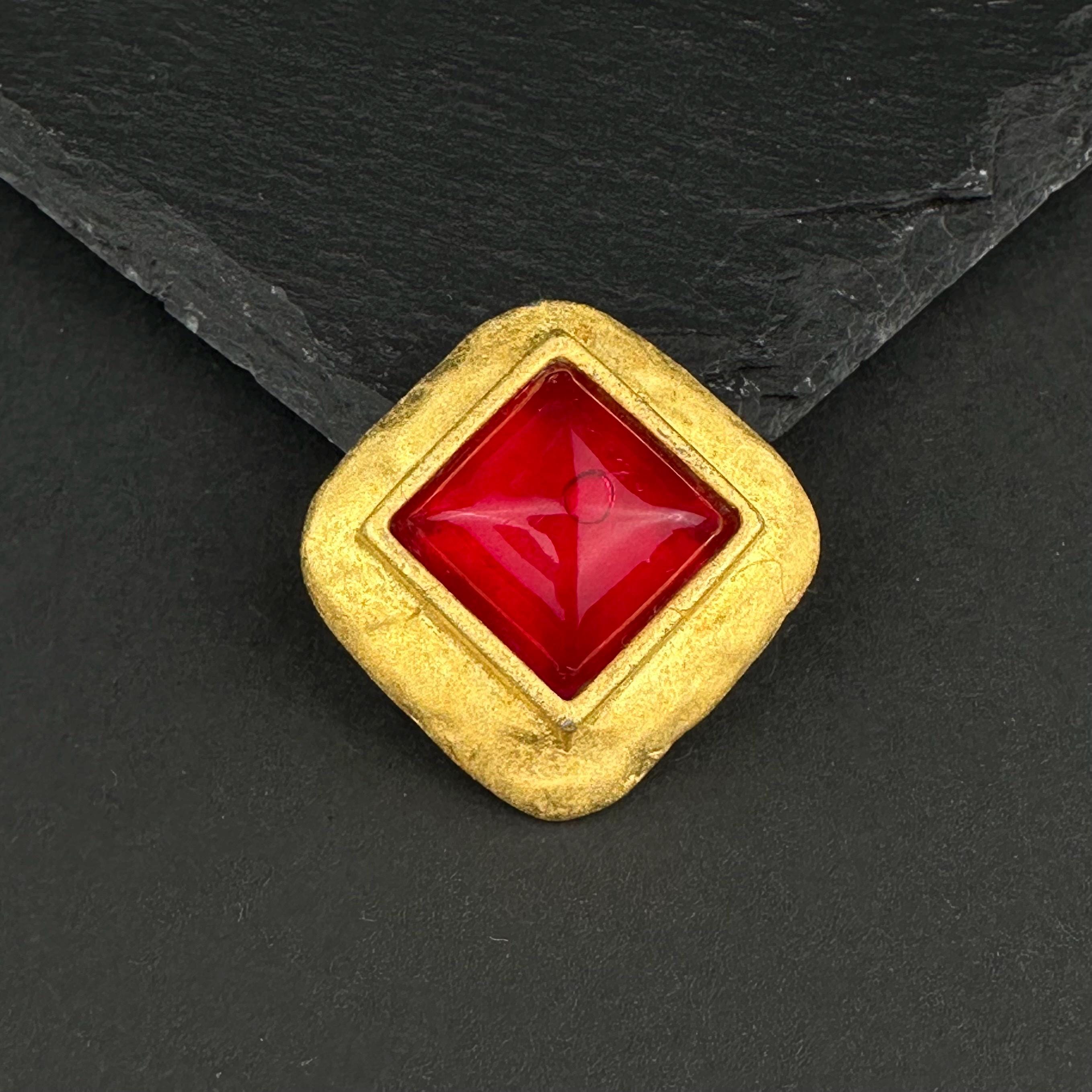 Vintage LANCOME PARIS gold-tone & red lucite brooch