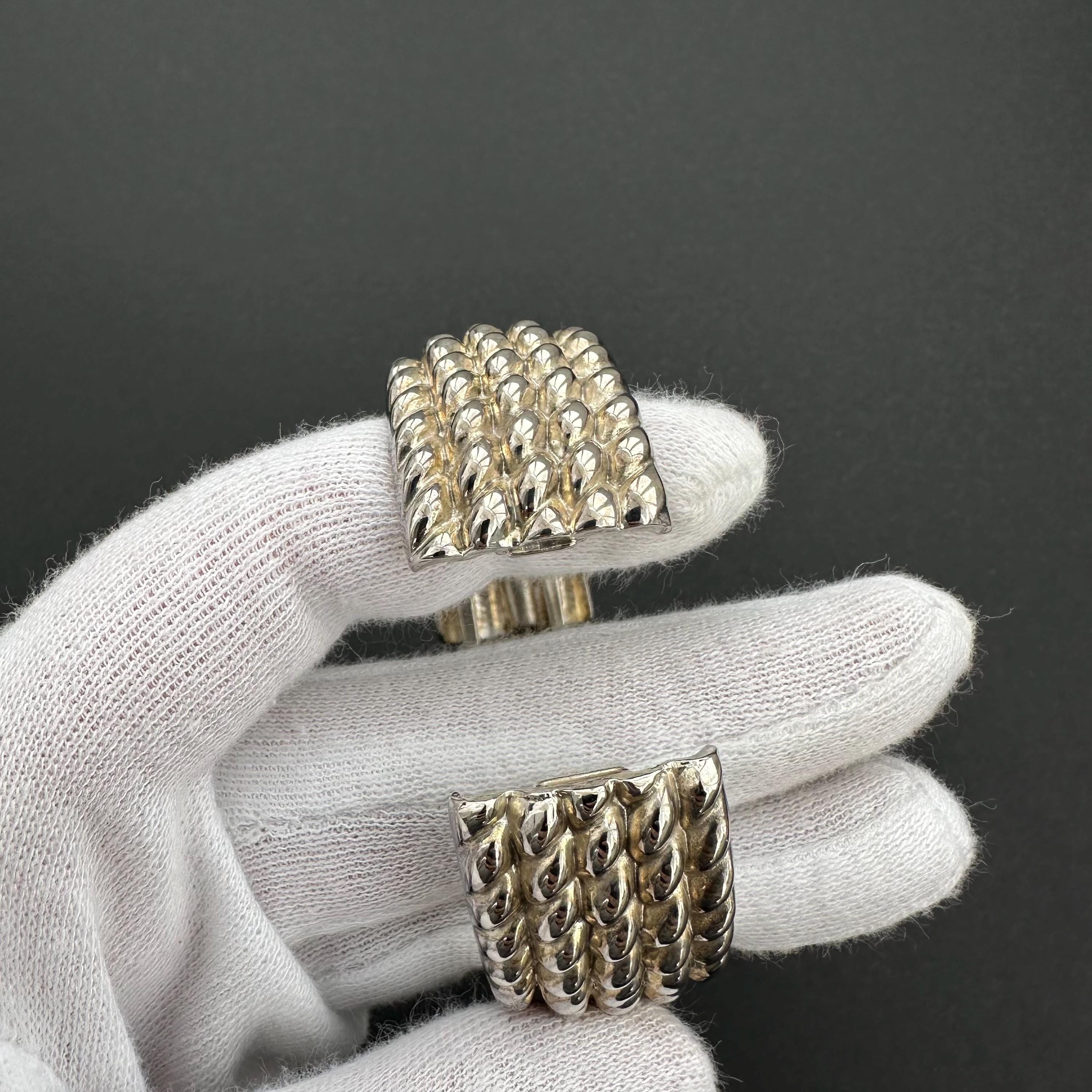 Vintage wide silver-tone textured hinged bangle