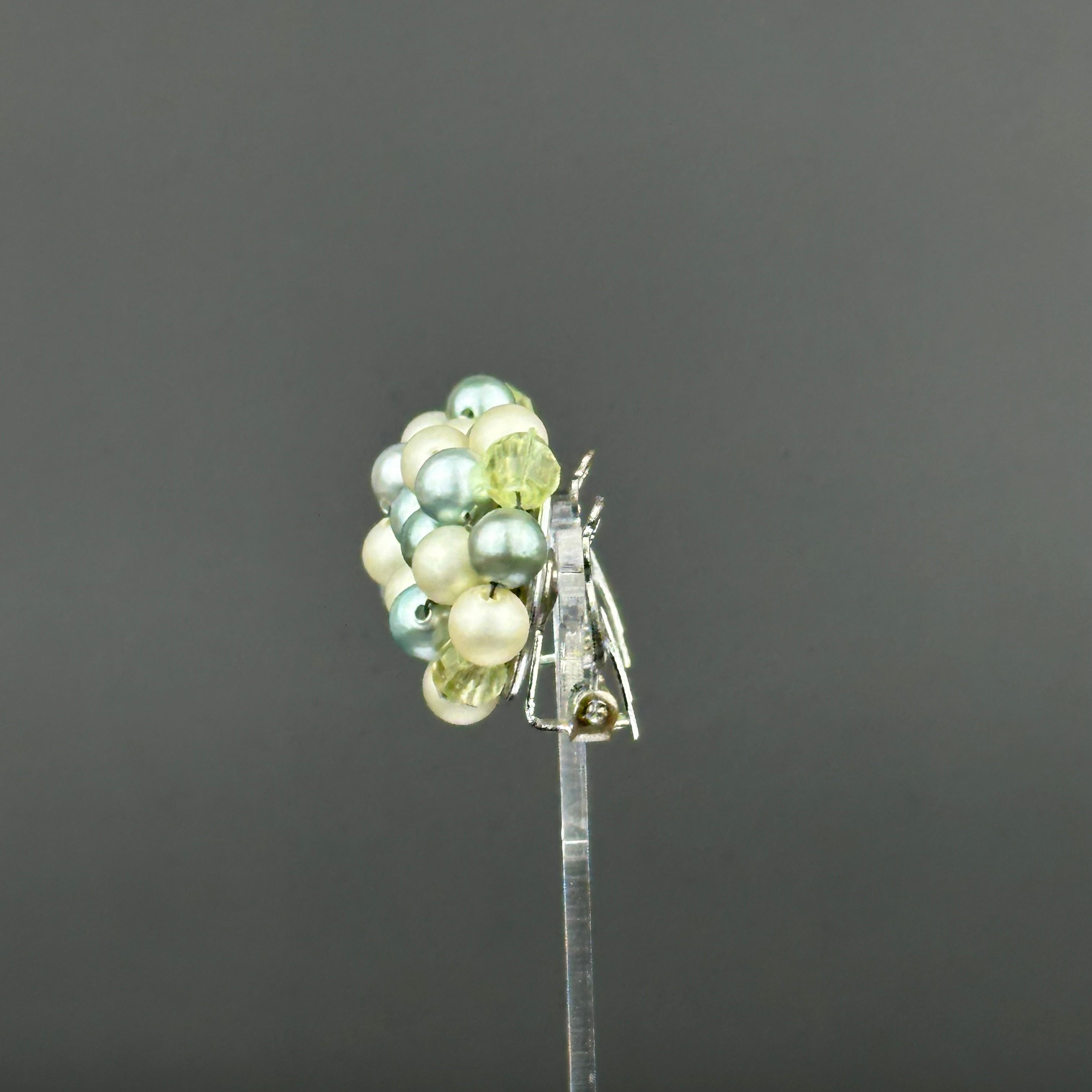 Vintage Japan mint green & light green beaded clip on earrings